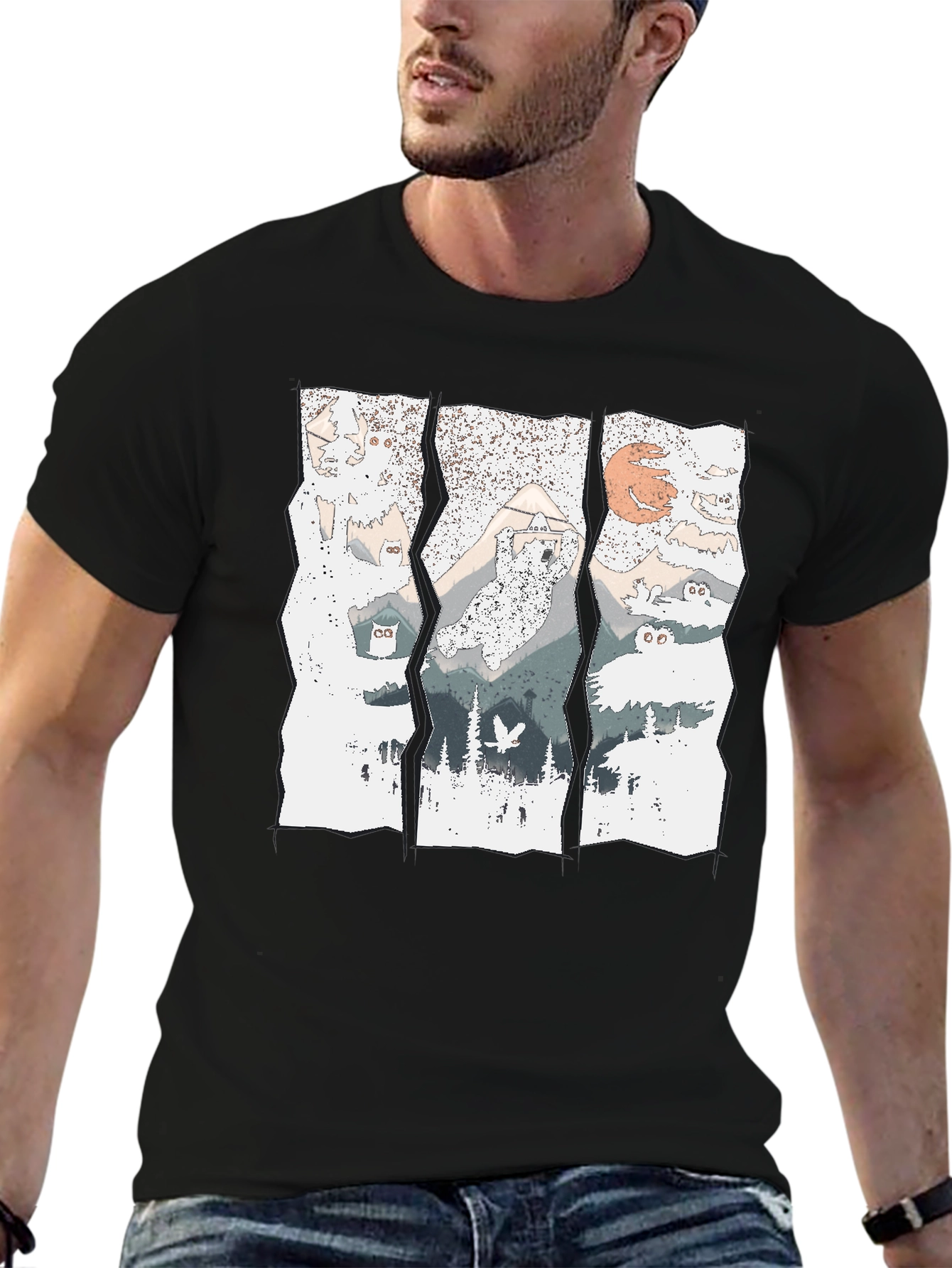 Mountain Owl T-Shirt - Graphic Print Tee