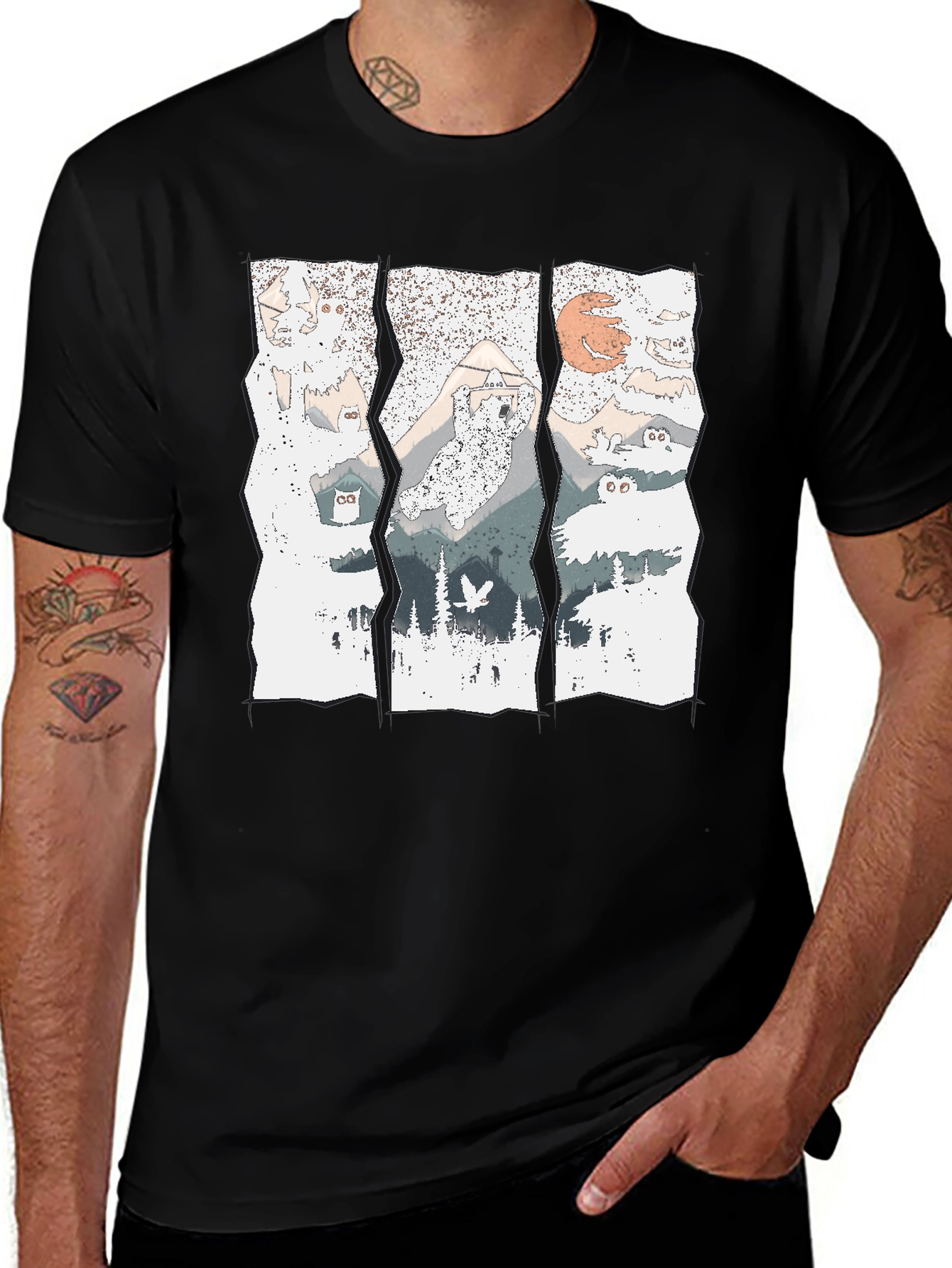 Mountain Owl T-Shirt - Graphic Print Tee