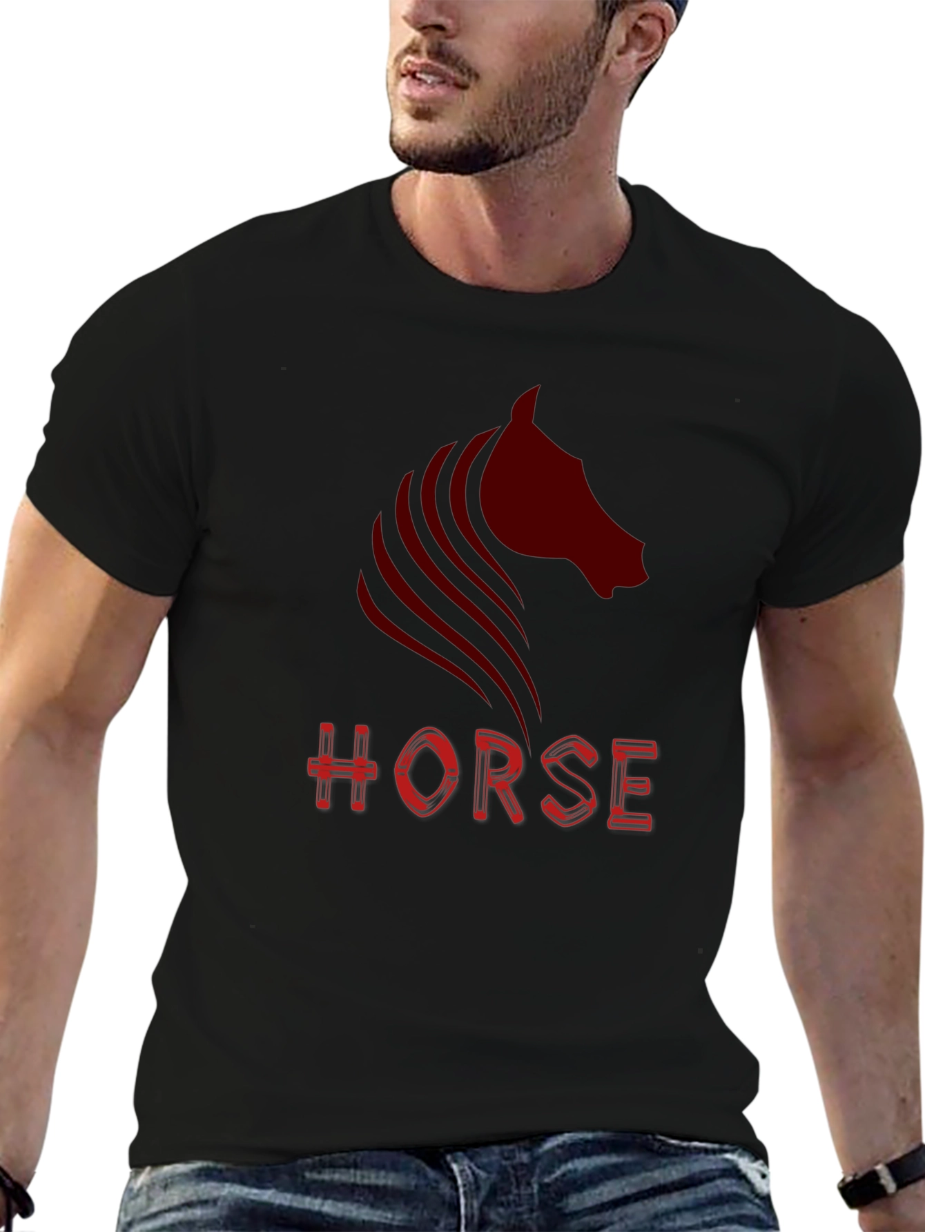 Mens Black Horse Graphic T-Shirt