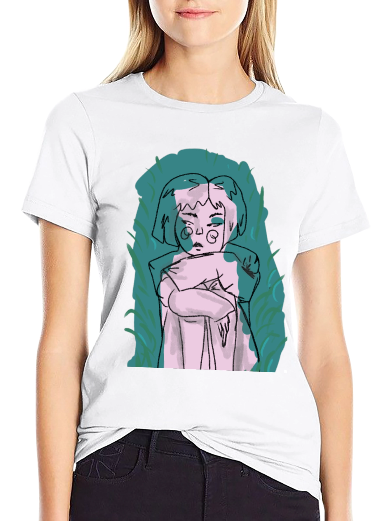 Abstract Art Graphic Tee - Black Crew Neck
