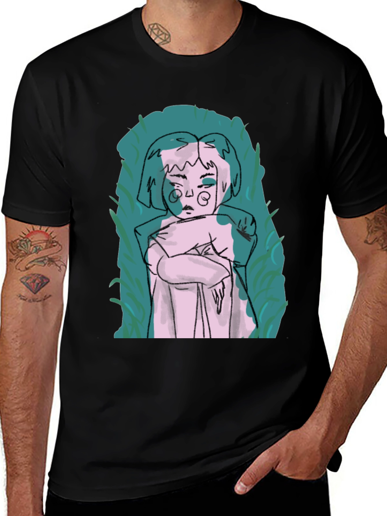 Abstract Art Graphic Tee - Black Crew Neck
