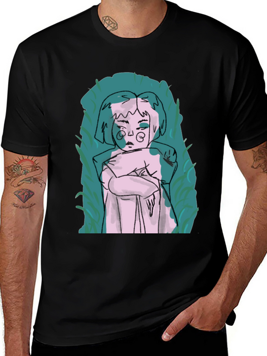 Abstract Art Graphic Tee - Black Crew Neck