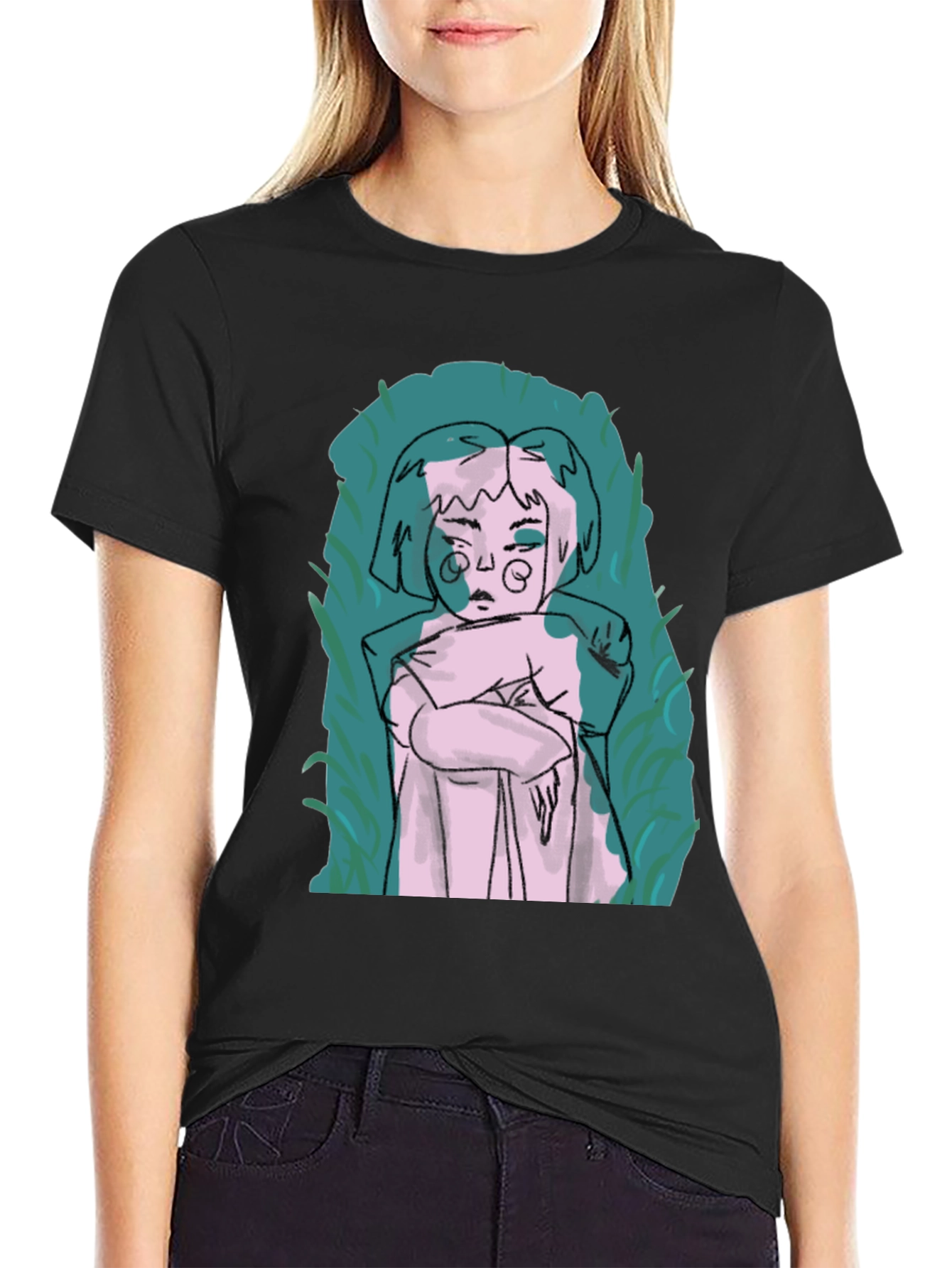 Abstract Art Graphic Tee - Black Crew Neck