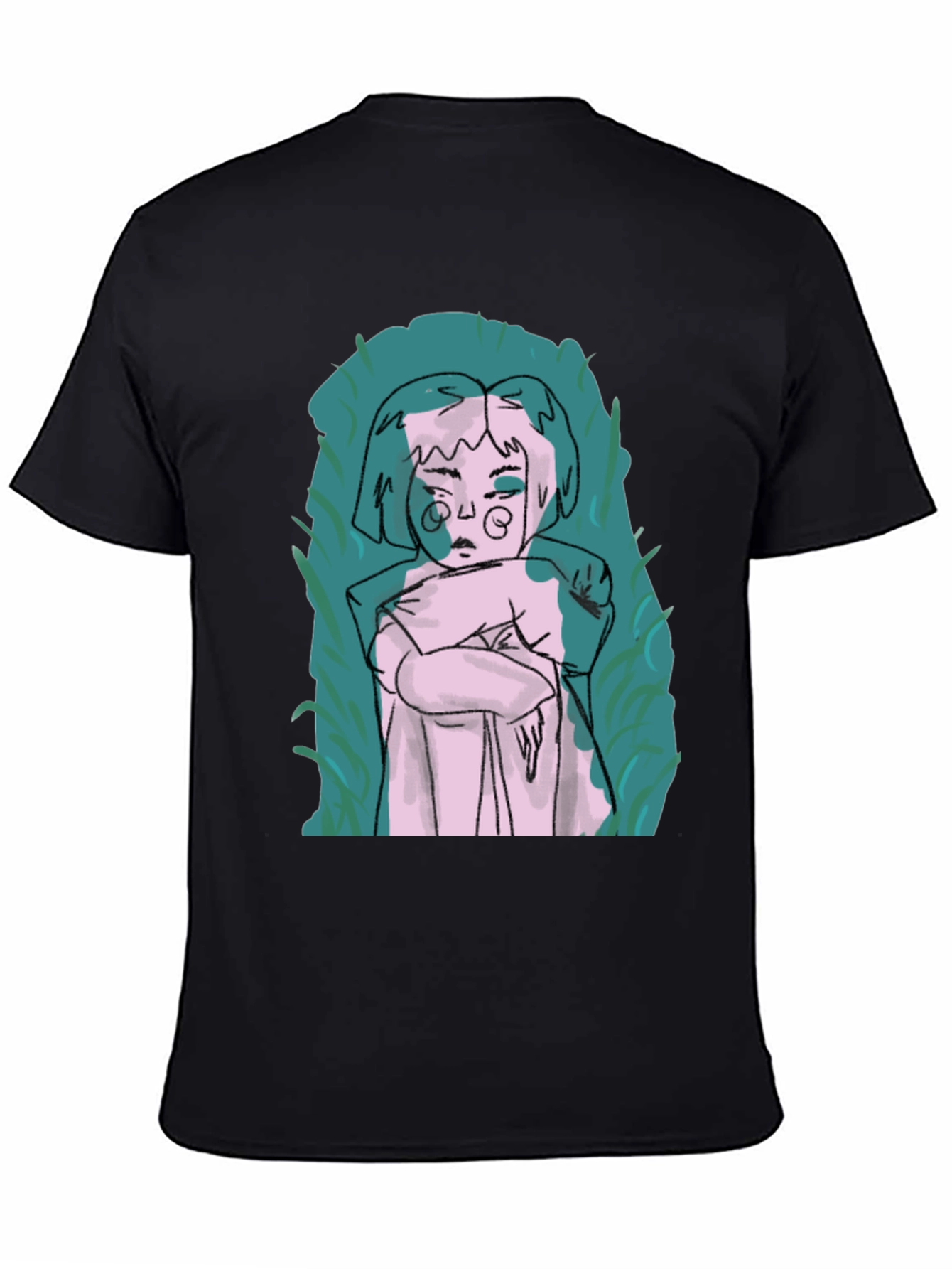 Abstract Art Graphic Tee - Black Crew Neck