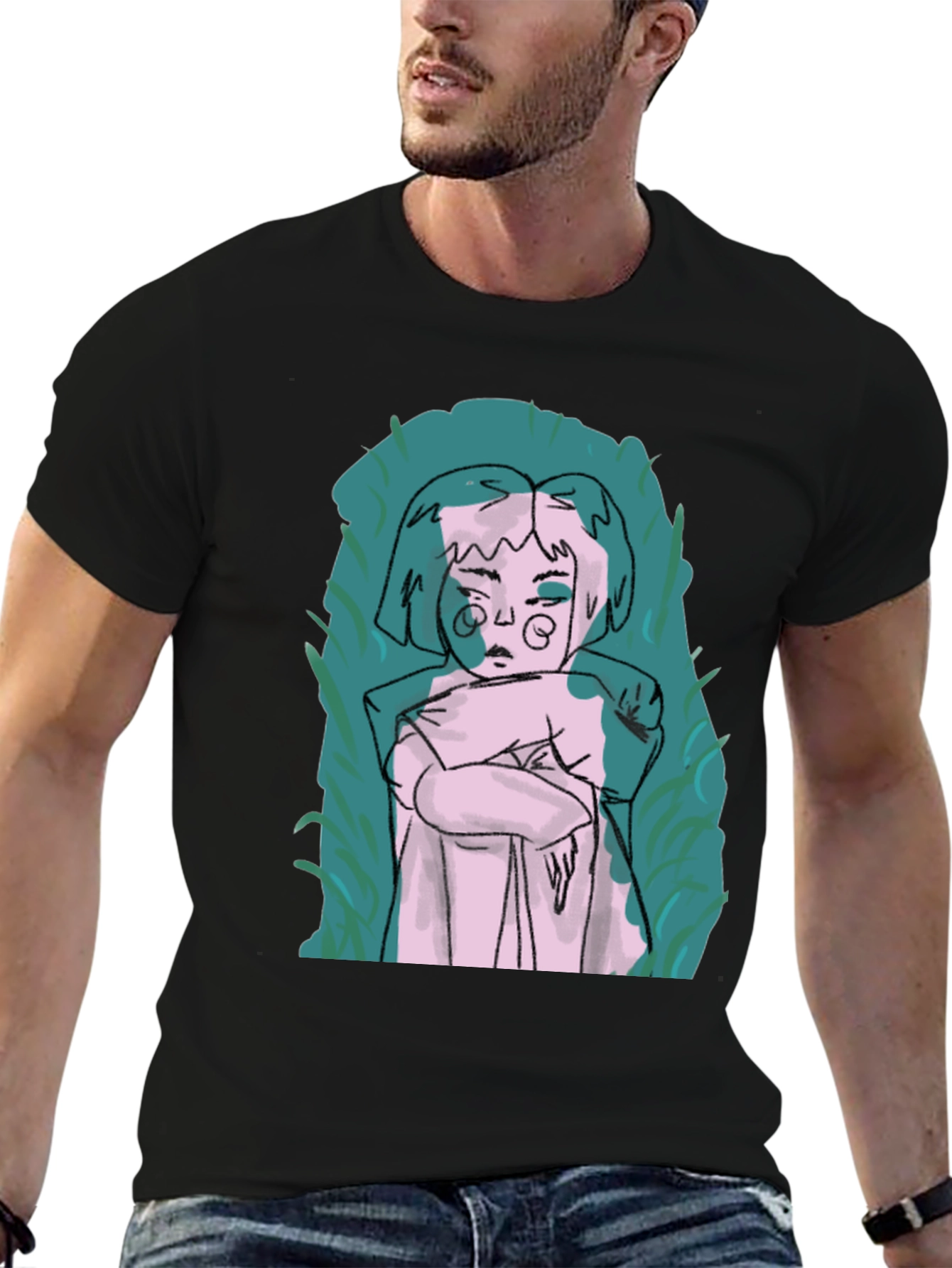 Abstract Art Graphic Tee - Black Crew Neck