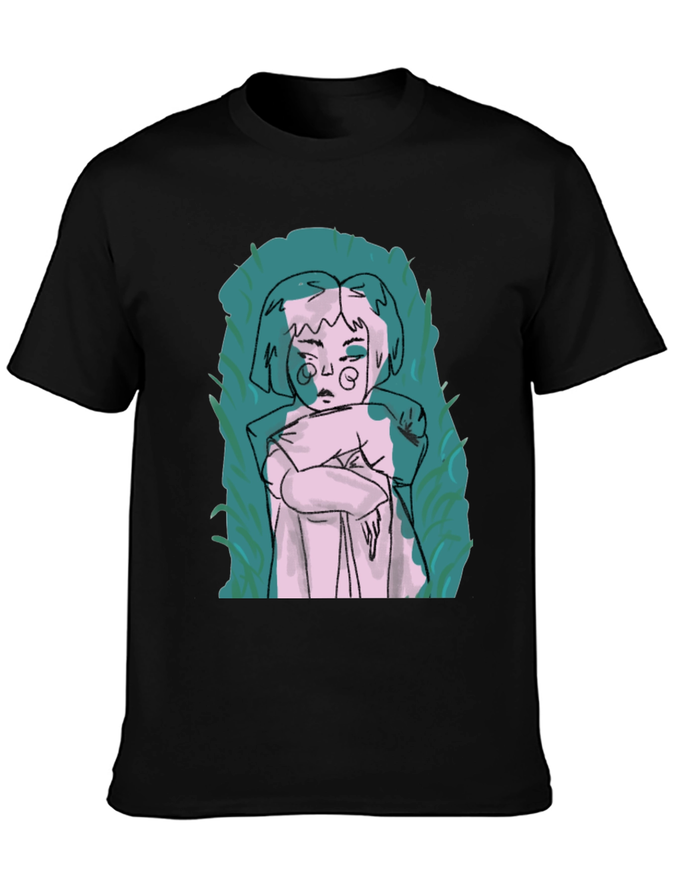 Abstract Art Graphic Tee - Black Crew Neck