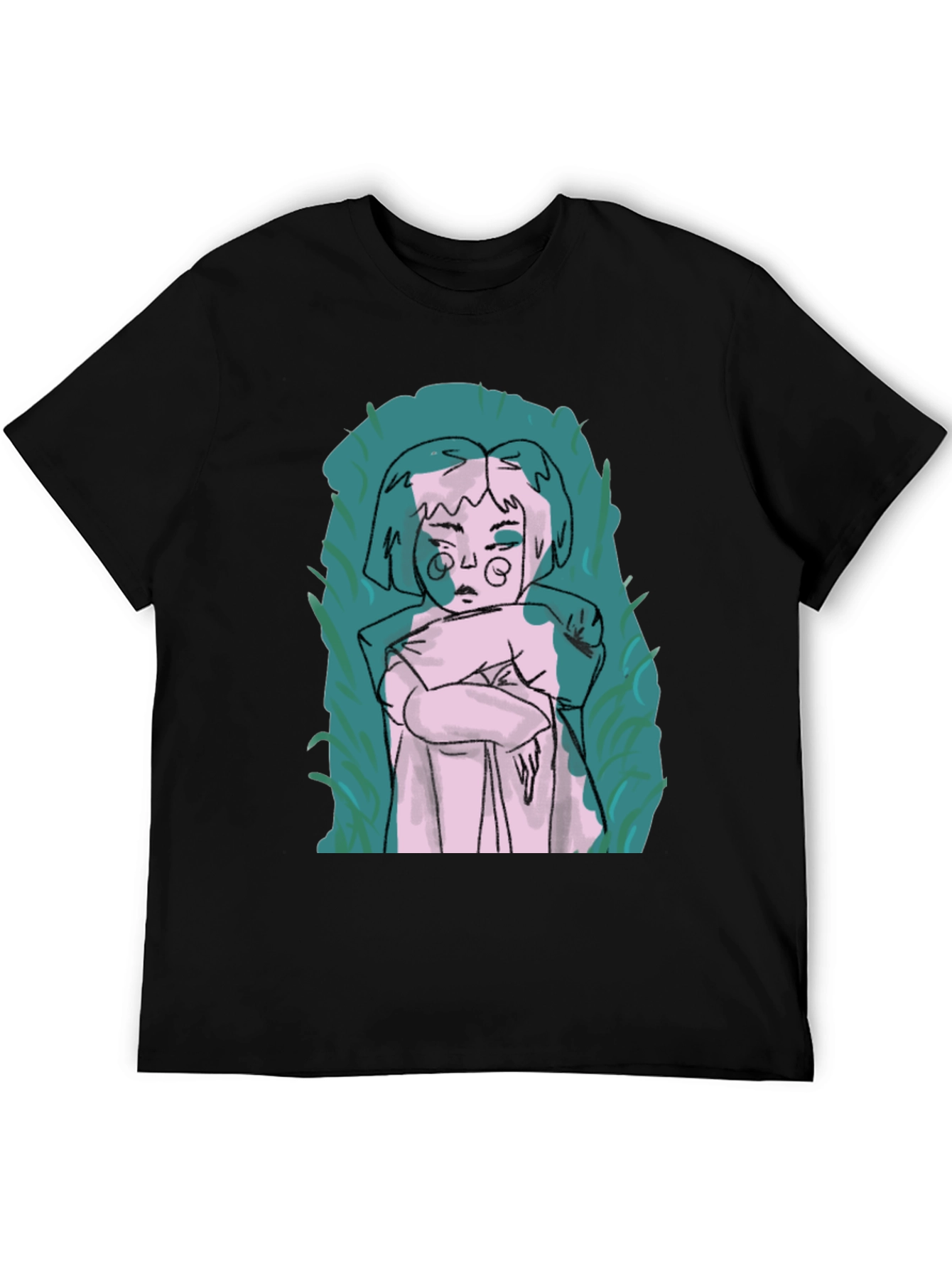 Abstract Art Graphic Tee - Black Crew Neck