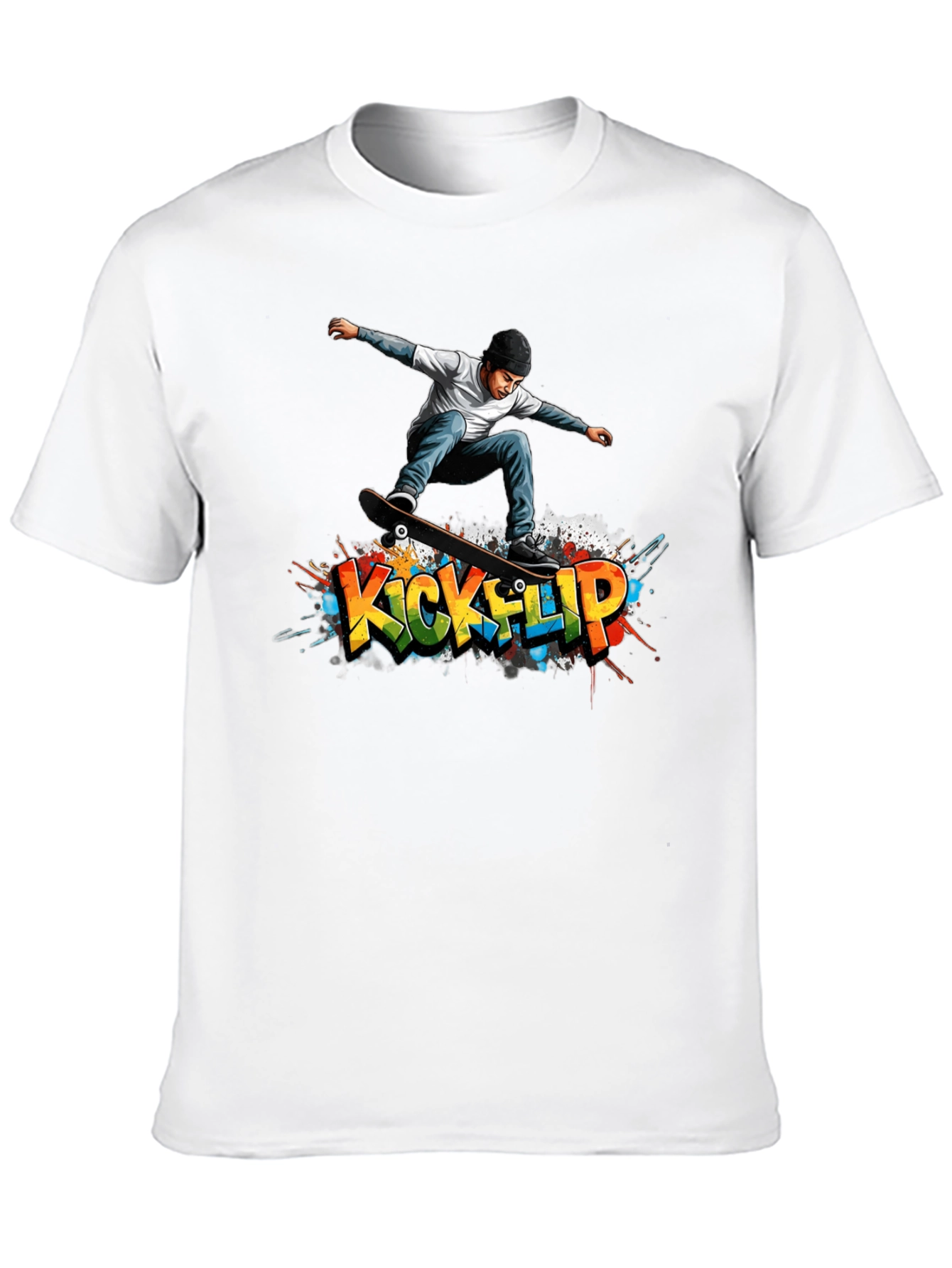 Cool Kickflip Skateboarder Graphic Black T-Shirt