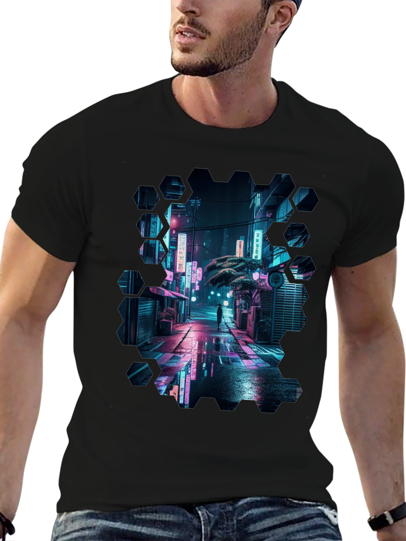 Cyberpunk Cityscape Black T-Shirt