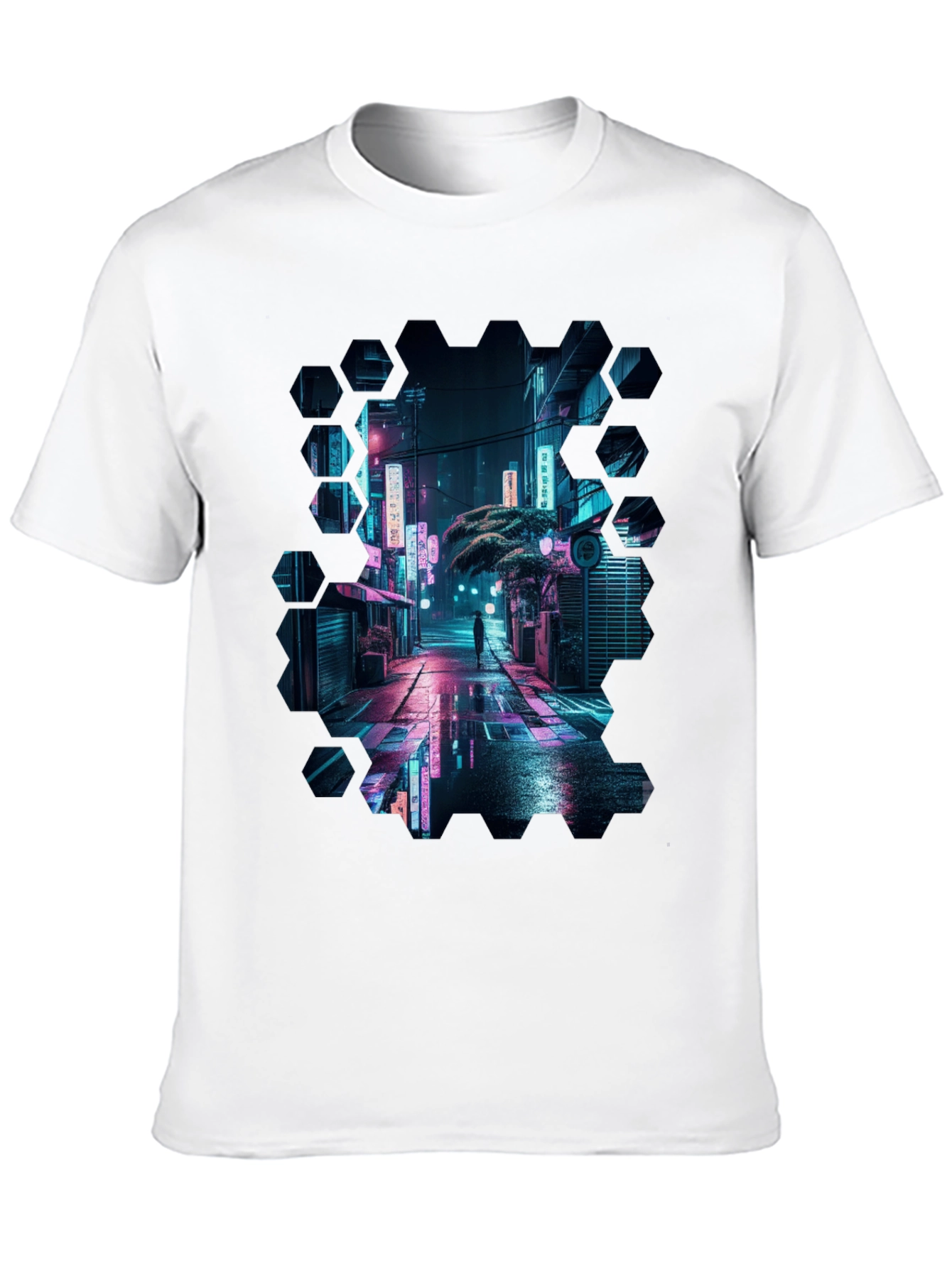 Cyberpunk Cityscape Black T-Shirt