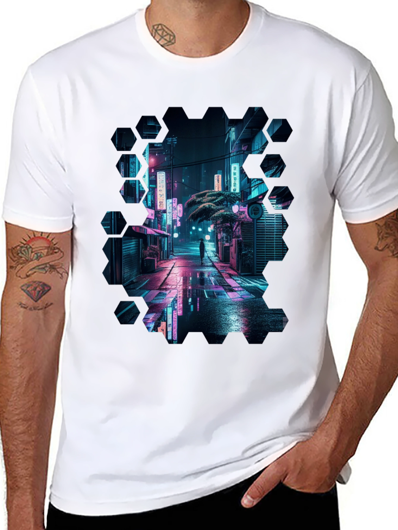 Cyberpunk Cityscape Black T-Shirt