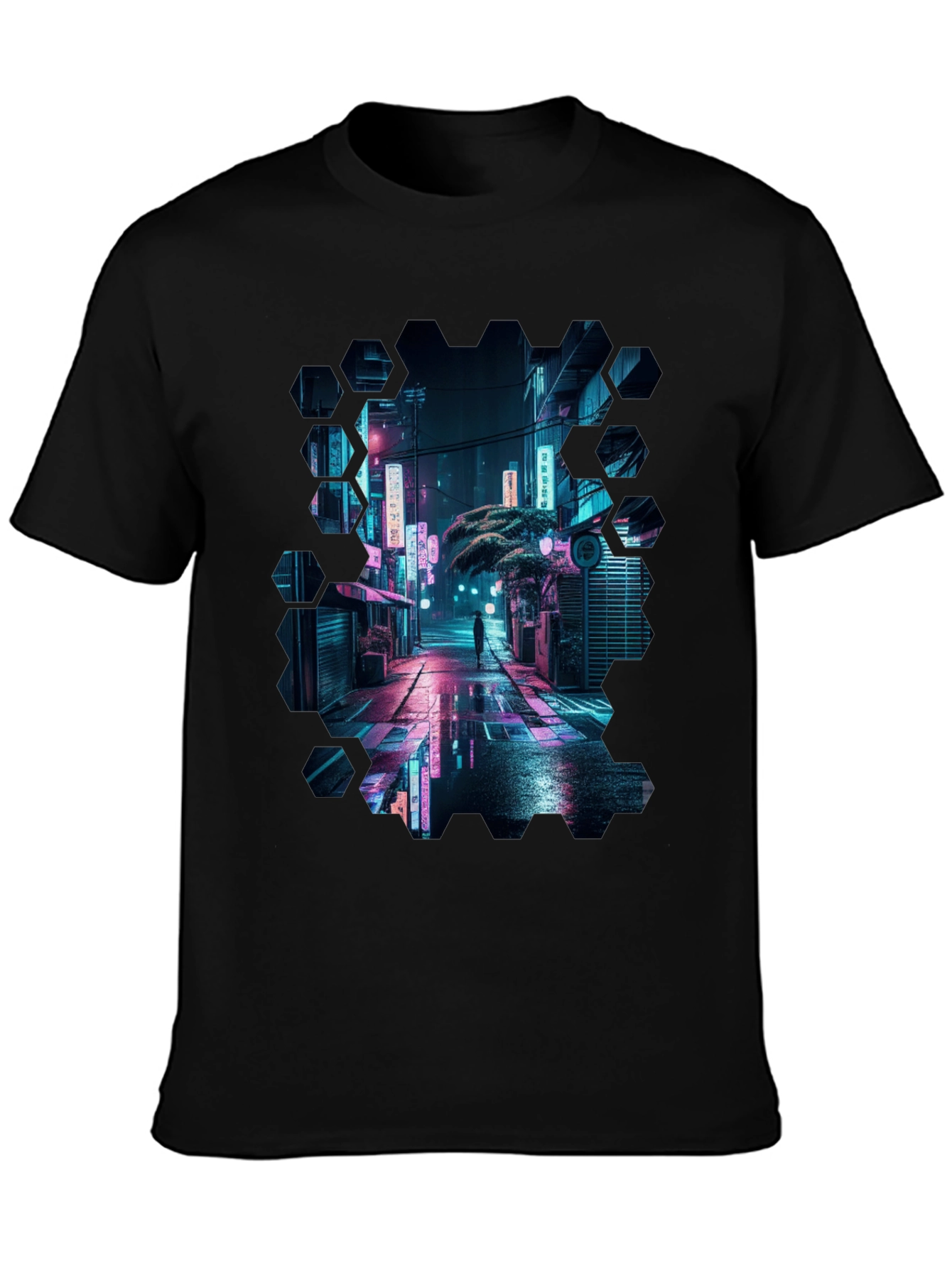 Cyberpunk Cityscape Black T-Shirt