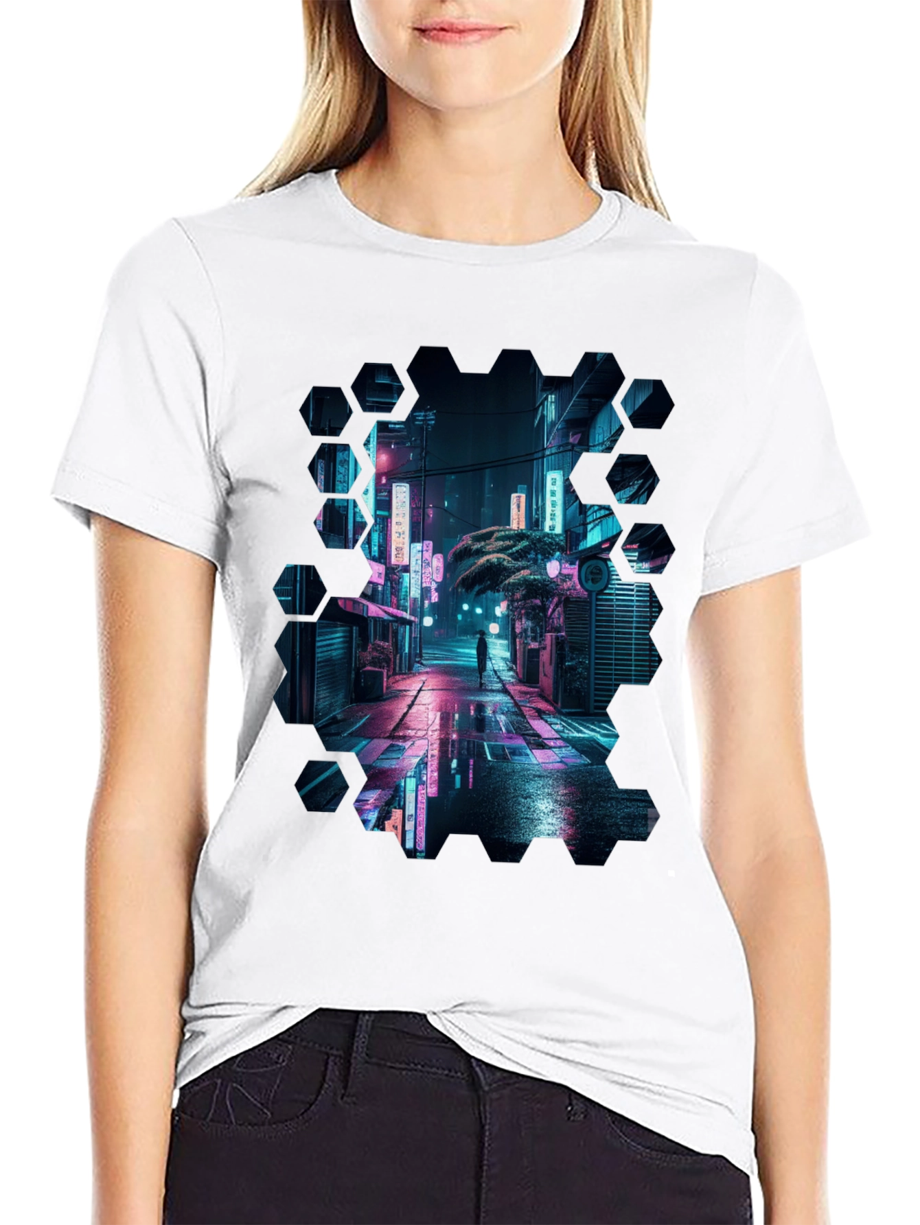 Cyberpunk Cityscape Black T-Shirt