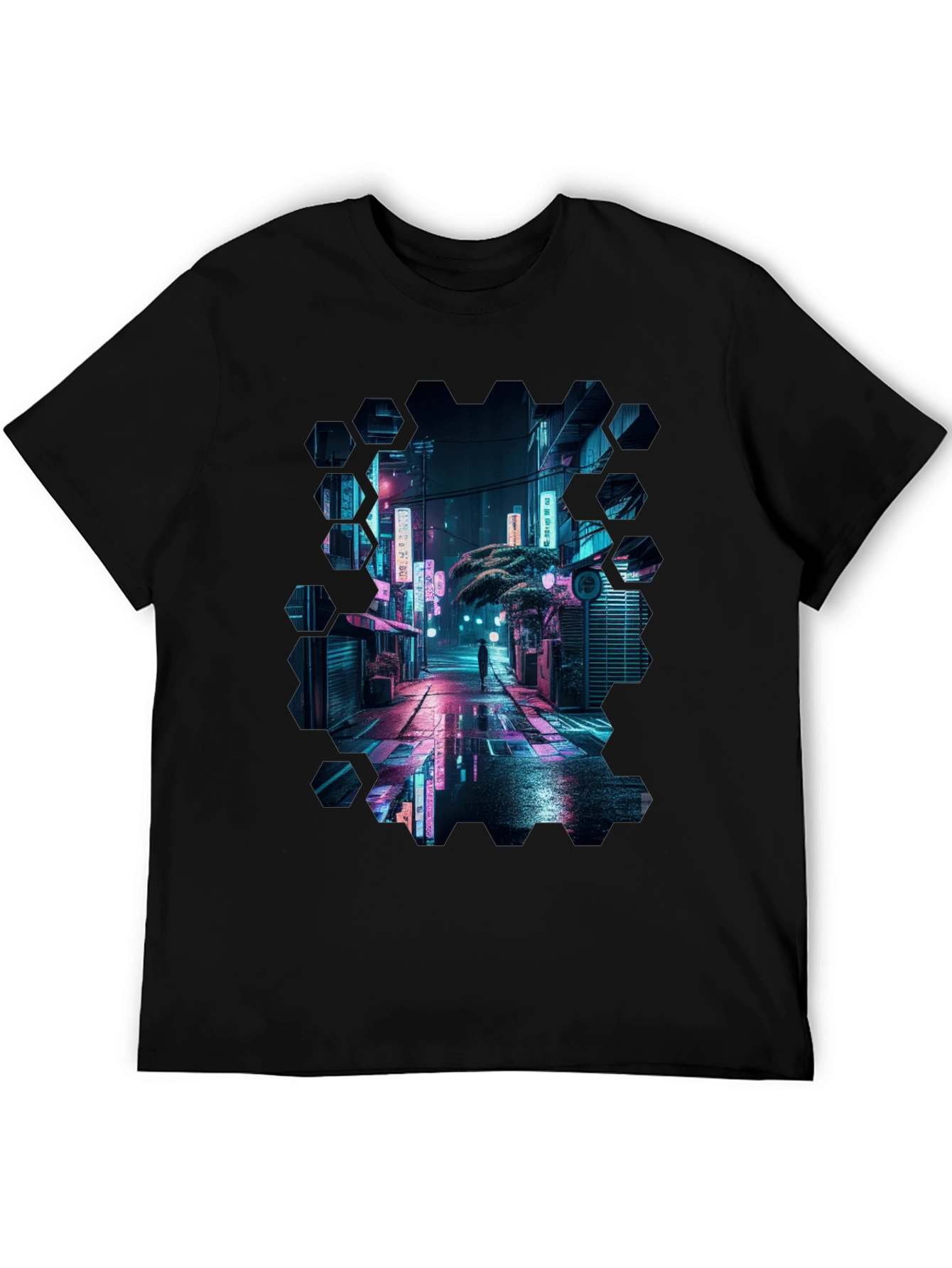 Cyberpunk Cityscape Black T-Shirt
