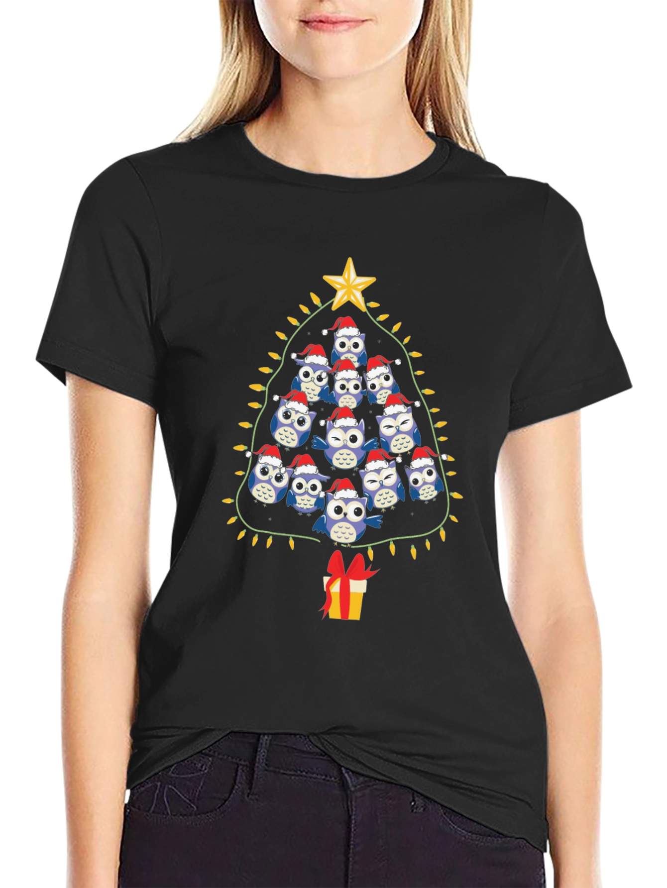 Festive Owl Christmas Tree T-Shirt