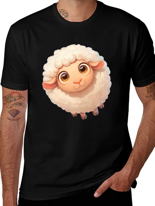 Cute Sheep Graphic Tee - Black Cotton Blend