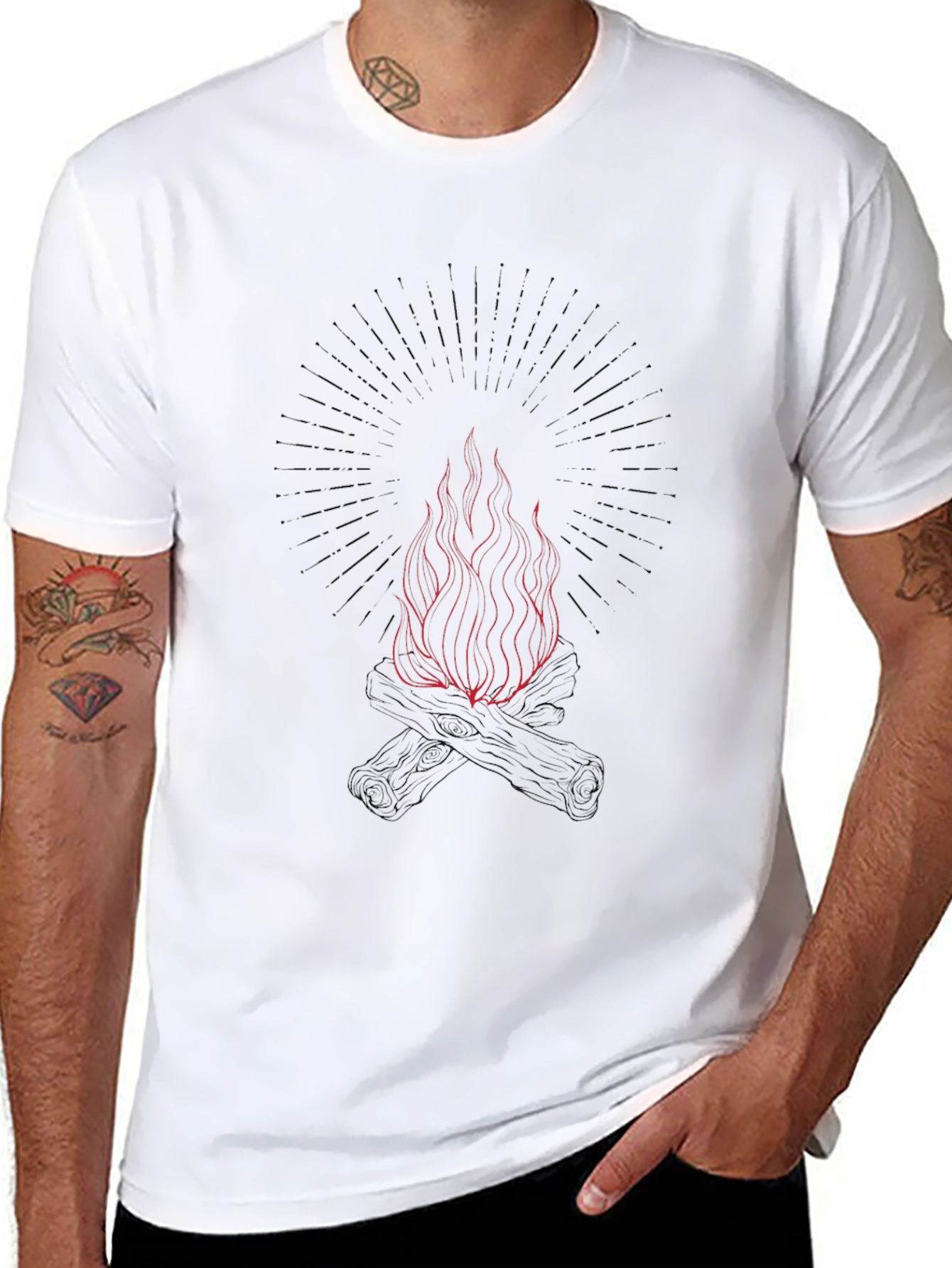 Graphic Black T-Shirt with Fire Design