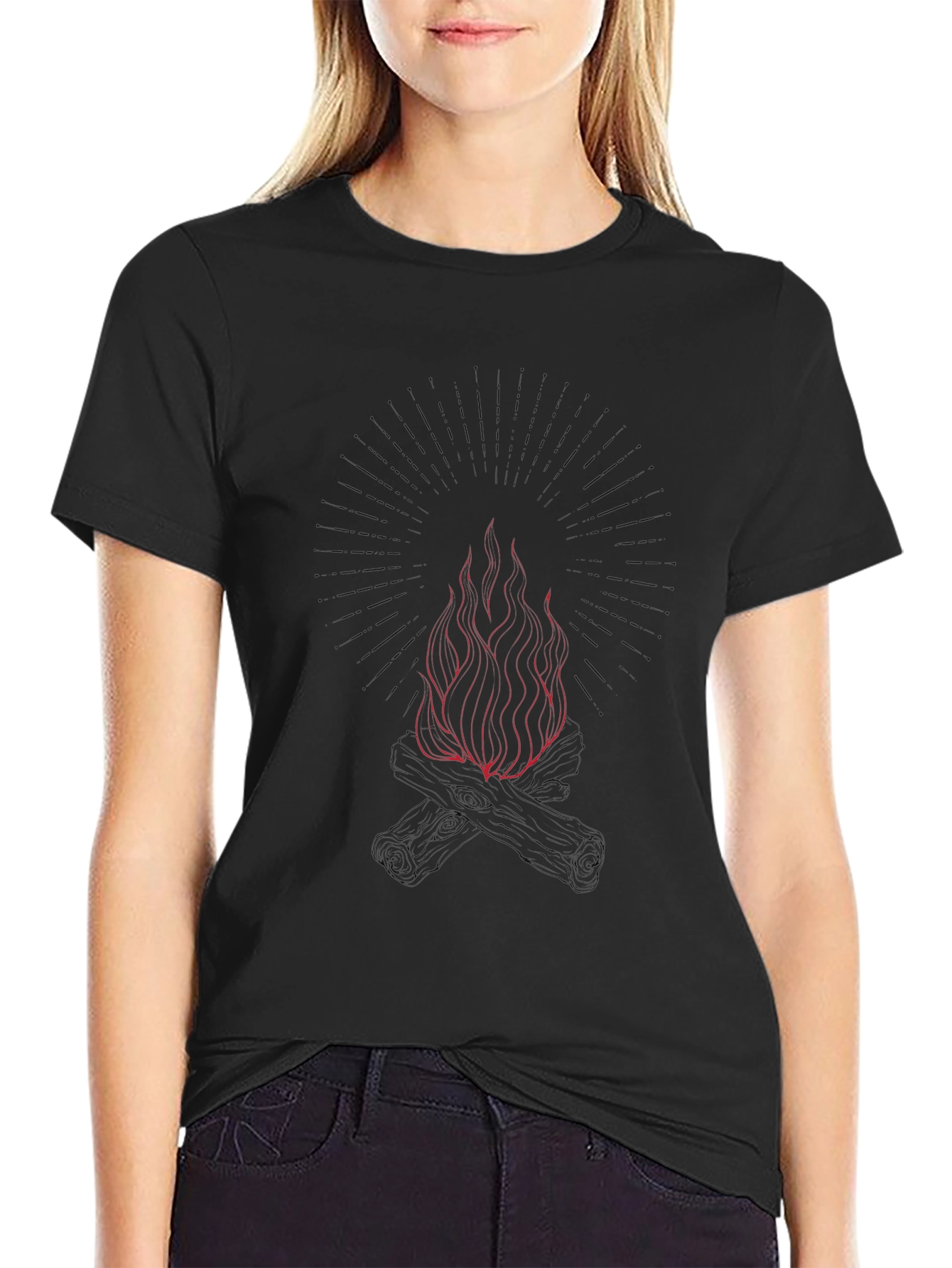 Graphic Black T-Shirt with Fire Design