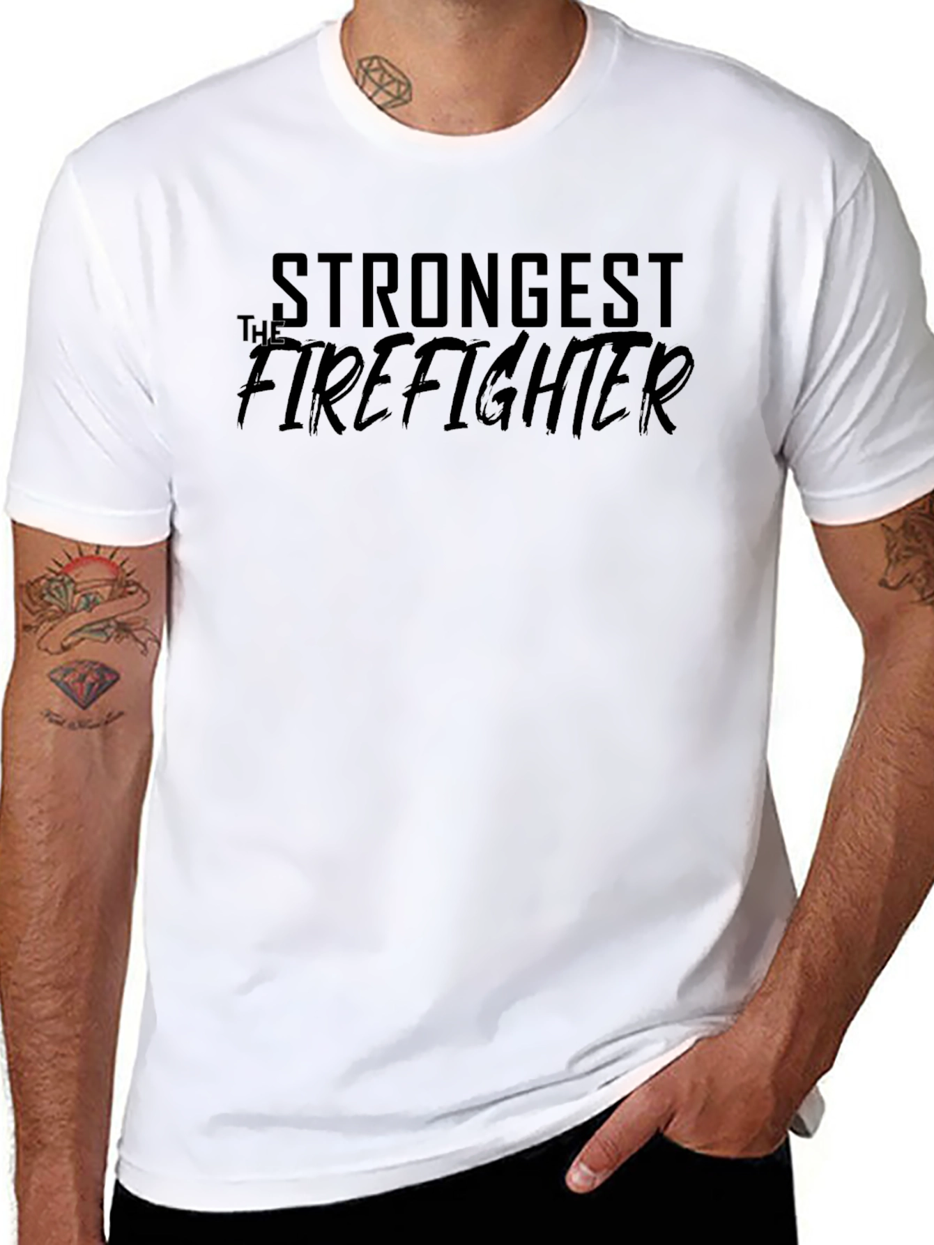 Strongest Firefighter Tee - Black Graphic T-Shirt