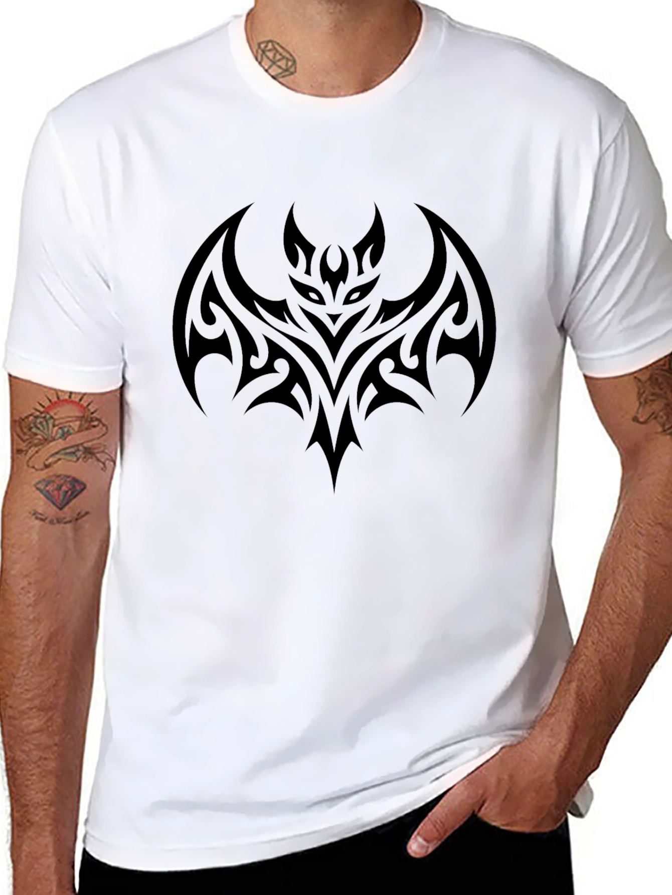 Tribal Bat Graphic Black T-Shirt