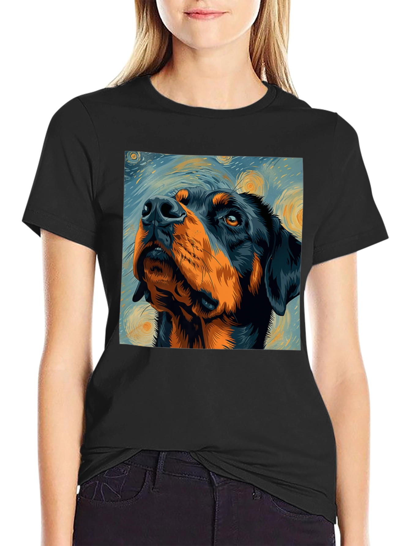 Rottweiler Starry Night Black T-Shirt