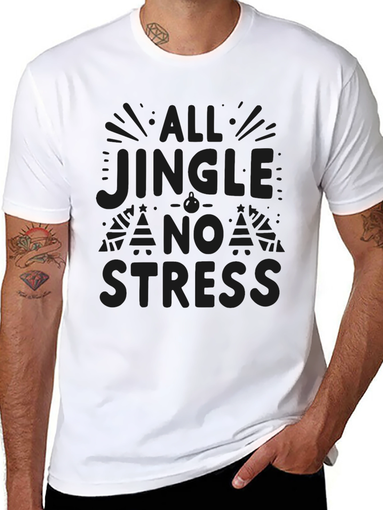All Jingle No Stress Graphic T-Shirt - Holiday Fun