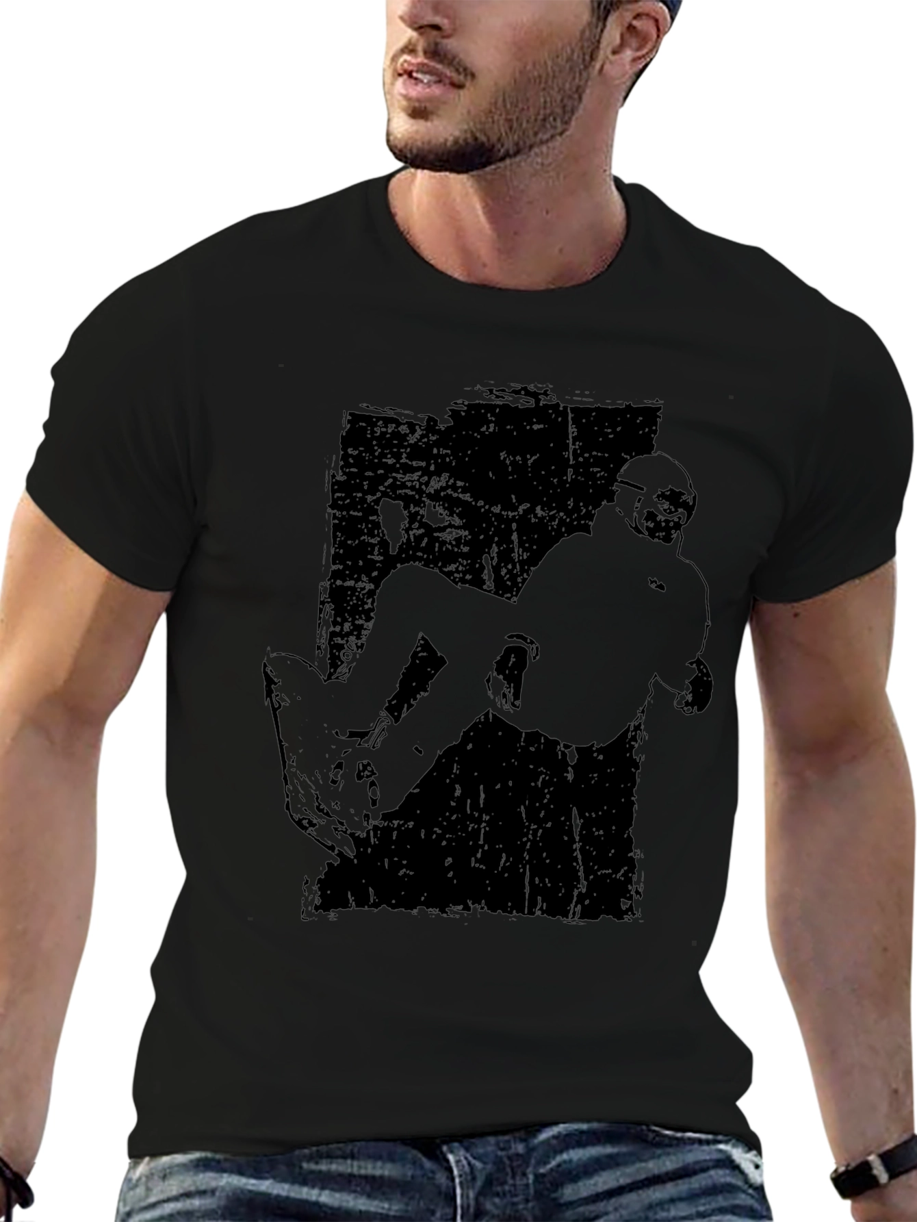 Black T-Shirt with Snowboarder Graphic