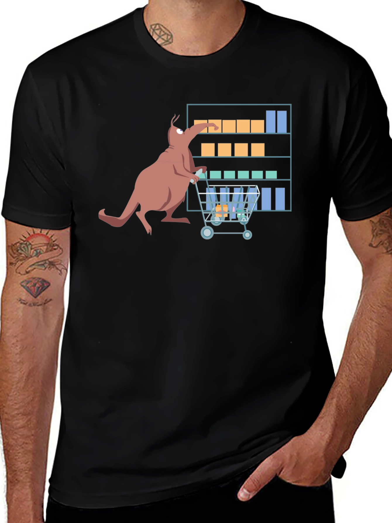 Kangaroo Shopping Cartoon Graphic T-Shirt