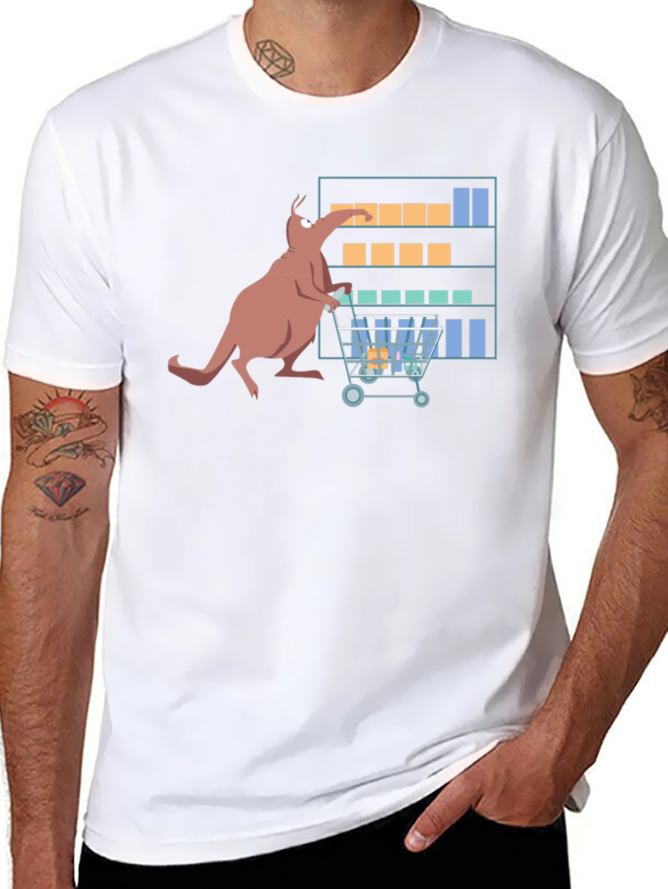 Kangaroo Shopping Cartoon Graphic T-Shirt