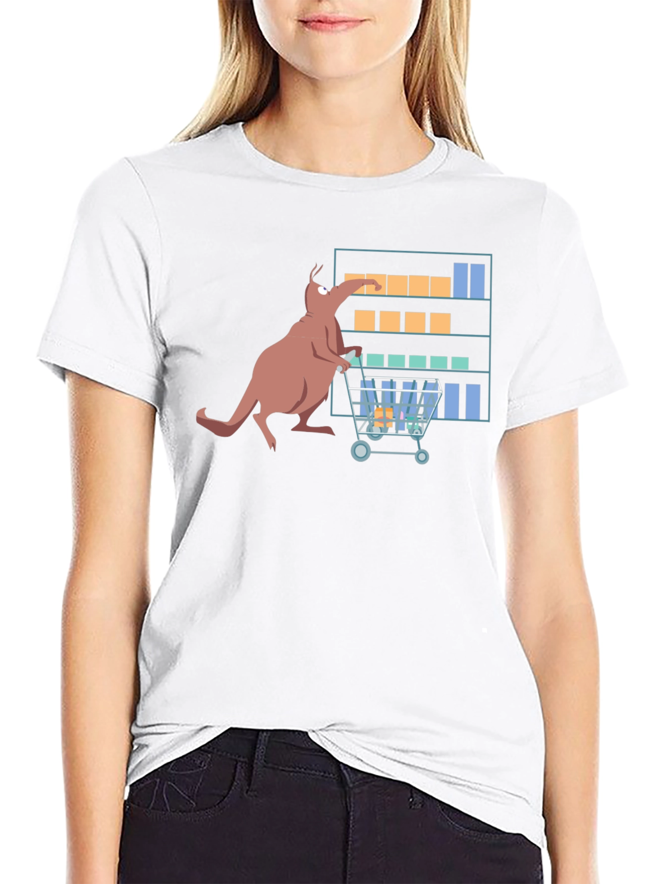 Kangaroo Shopping Cartoon Graphic T-Shirt