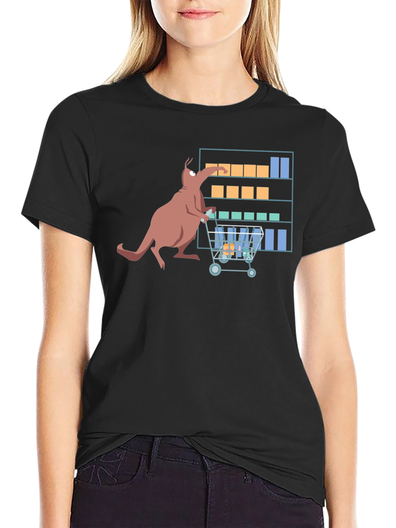 Kangaroo Shopping Cartoon Graphic T-Shirt