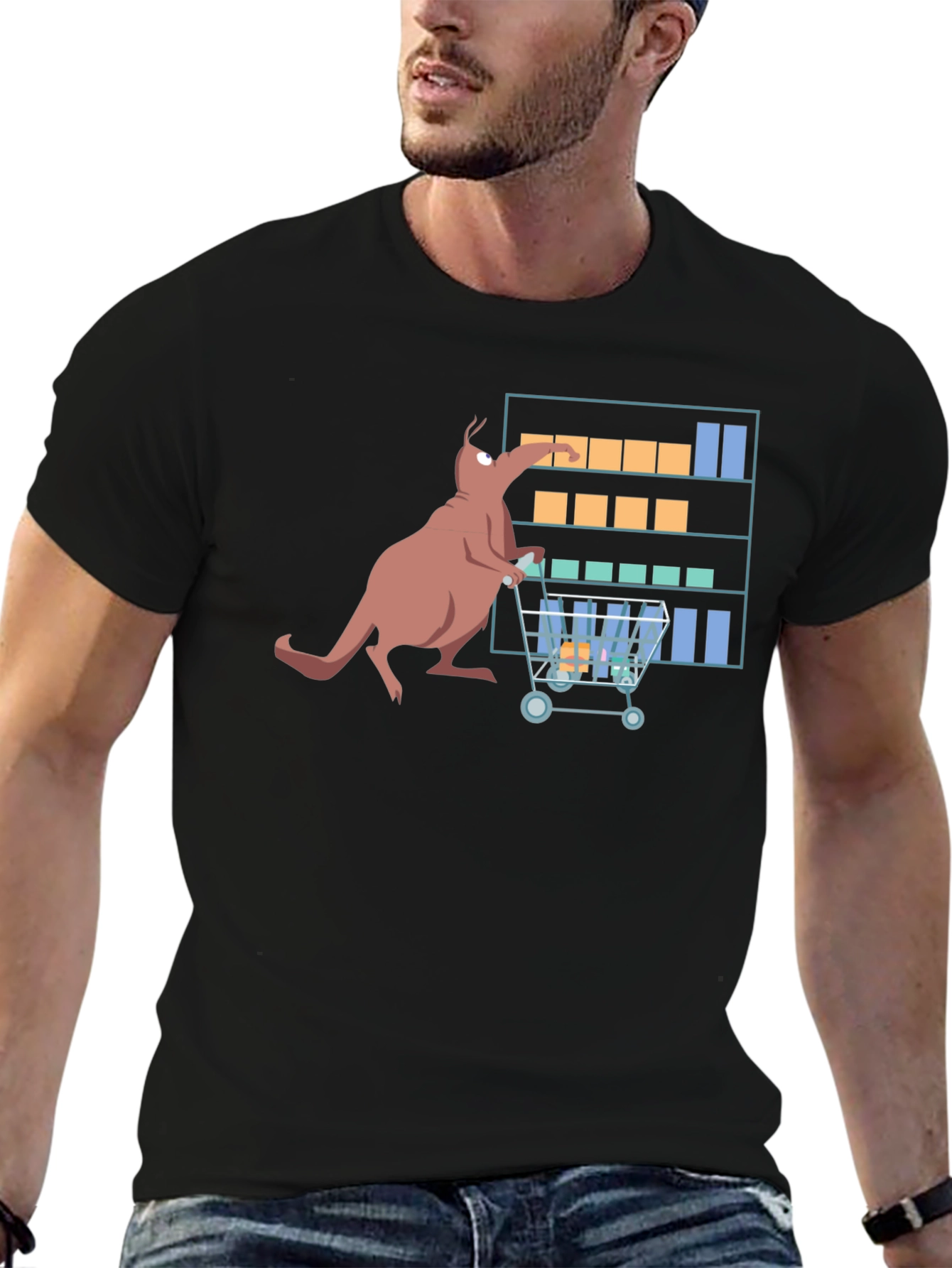 Kangaroo Shopping Cartoon Graphic T-Shirt