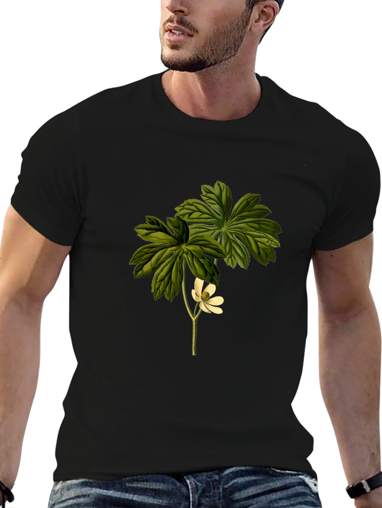 Botanical Flower Graphic Tee - Black
