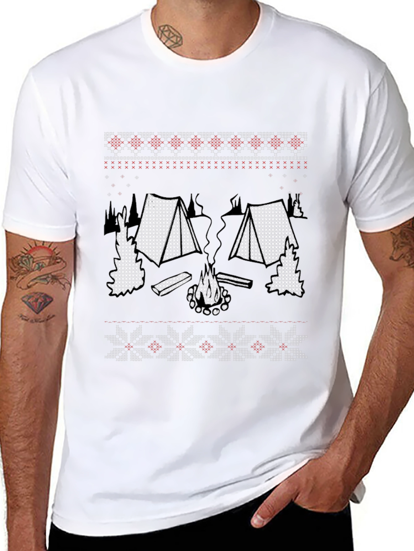 Camping Knit T-Shirt - Cozy Campfire Design