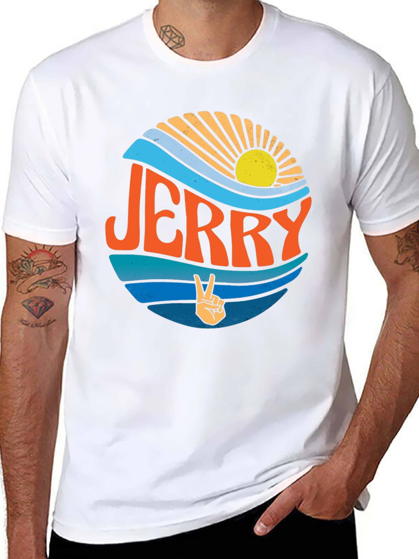 Jerry Peace Sign Graphic Tee - Retro Style