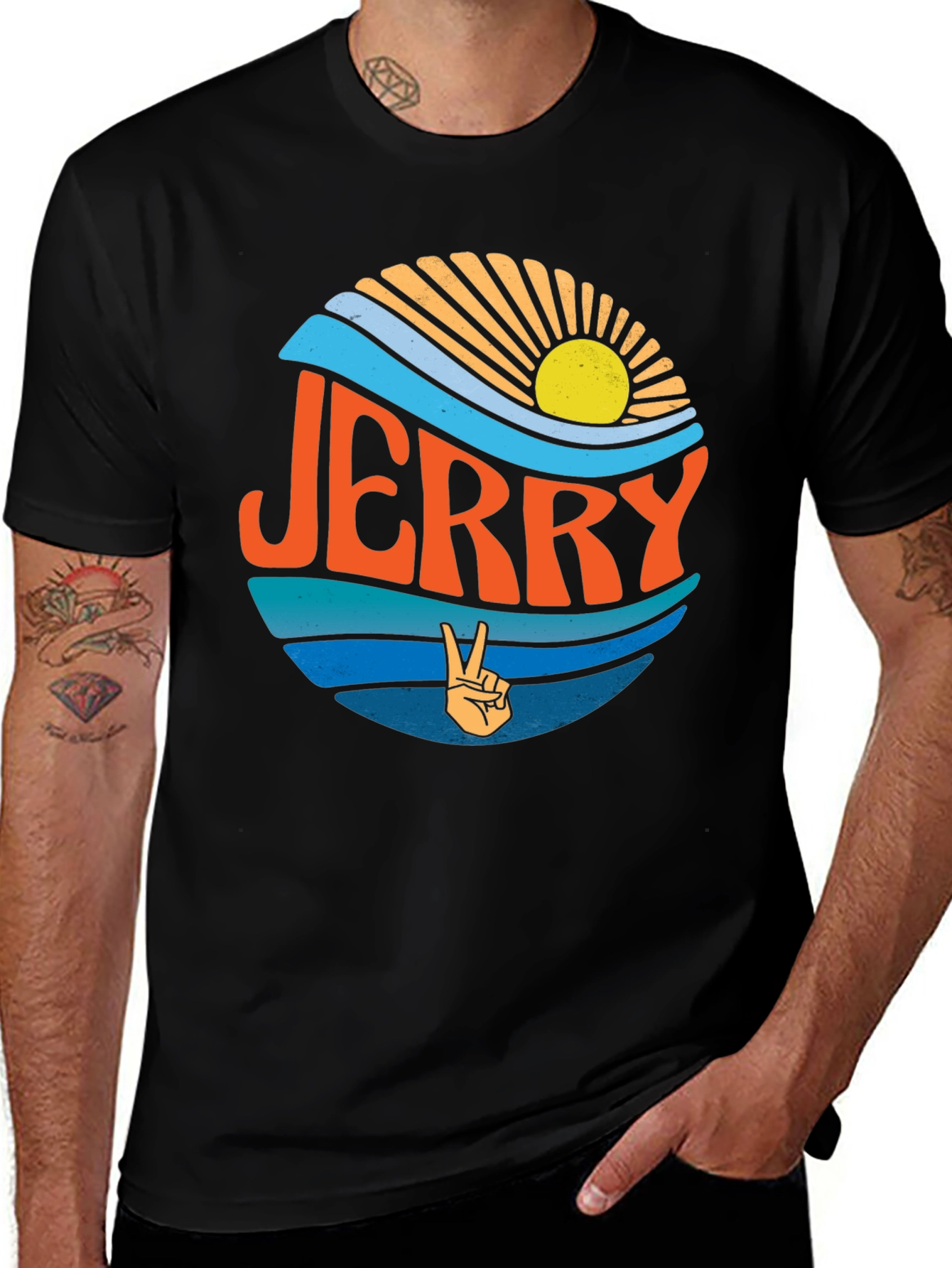 Jerry Peace Sign Graphic Tee - Retro Style