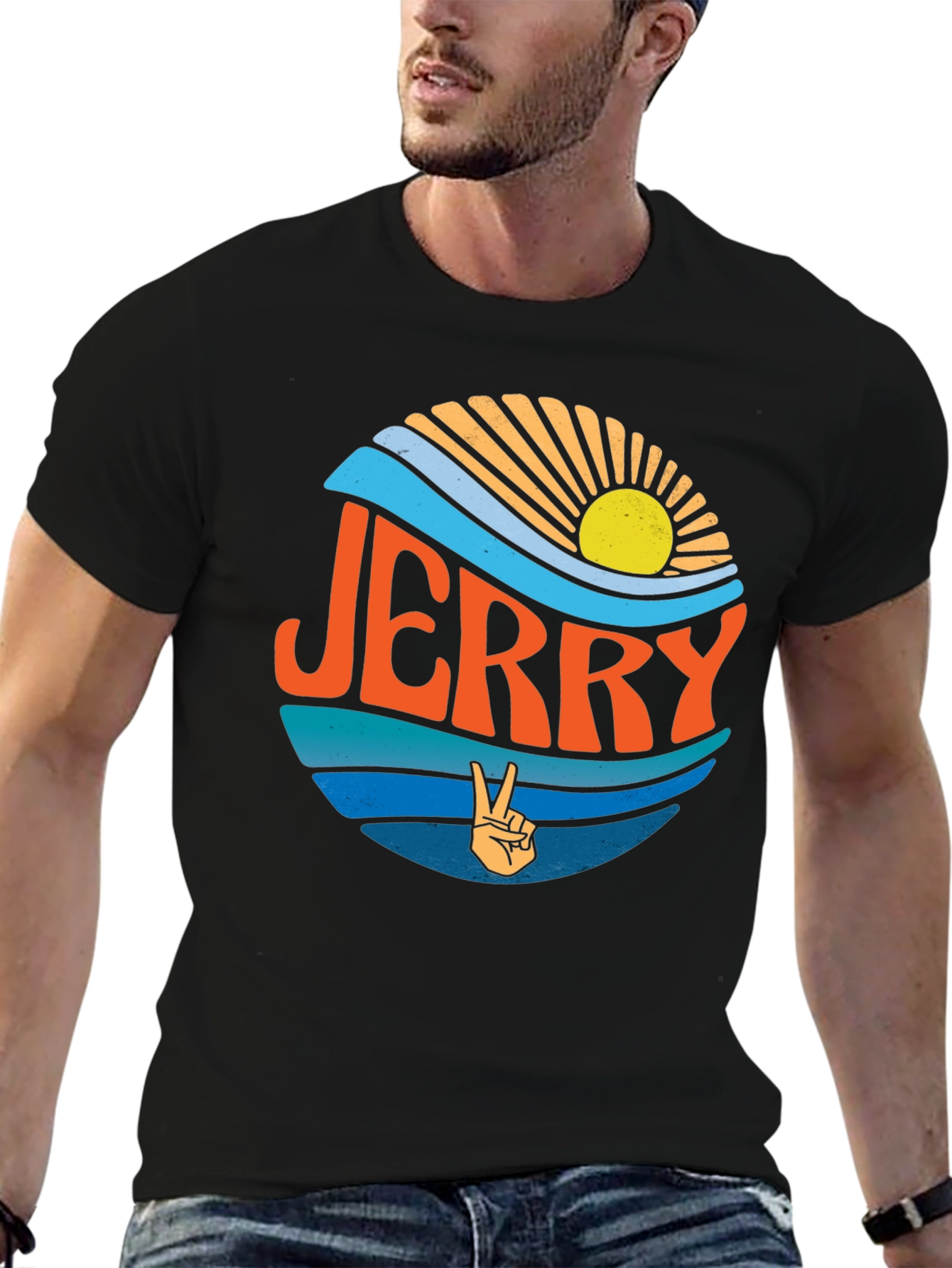 Jerry Peace Sign Graphic Tee - Retro Style