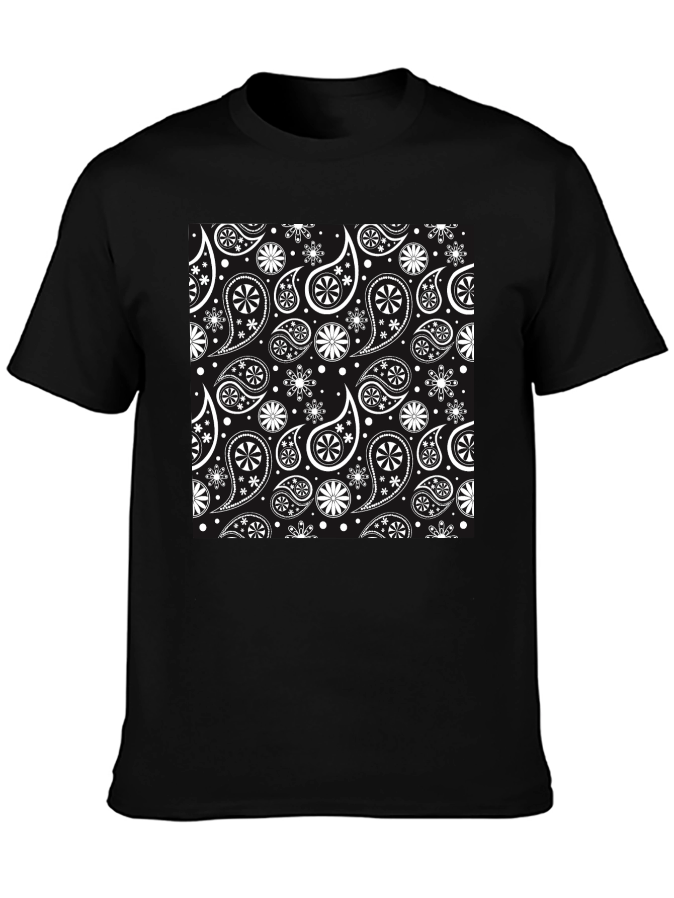 Stylish Paisley Patterned Black T-Shirt