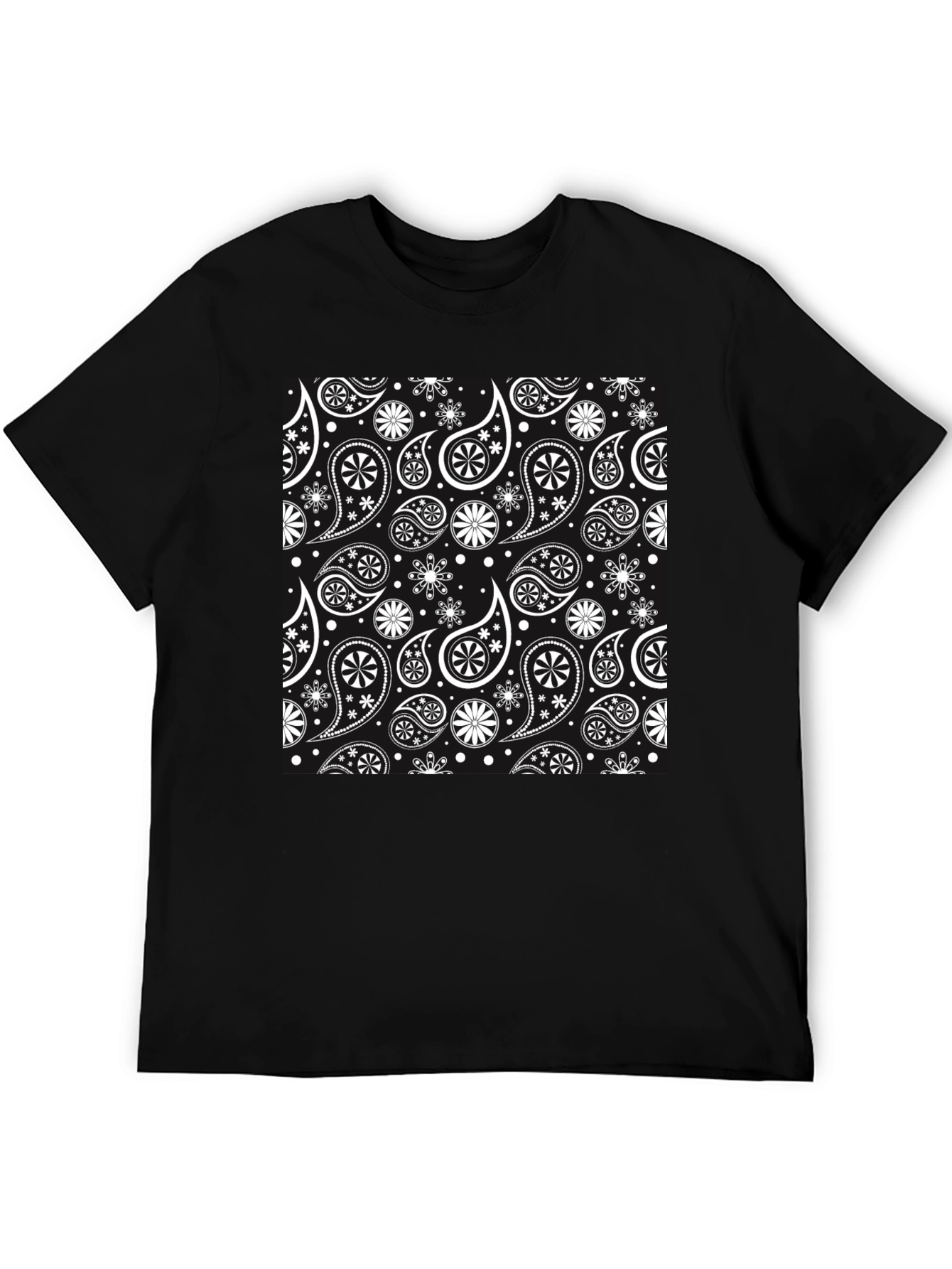 Stylish Paisley Patterned Black T-Shirt
