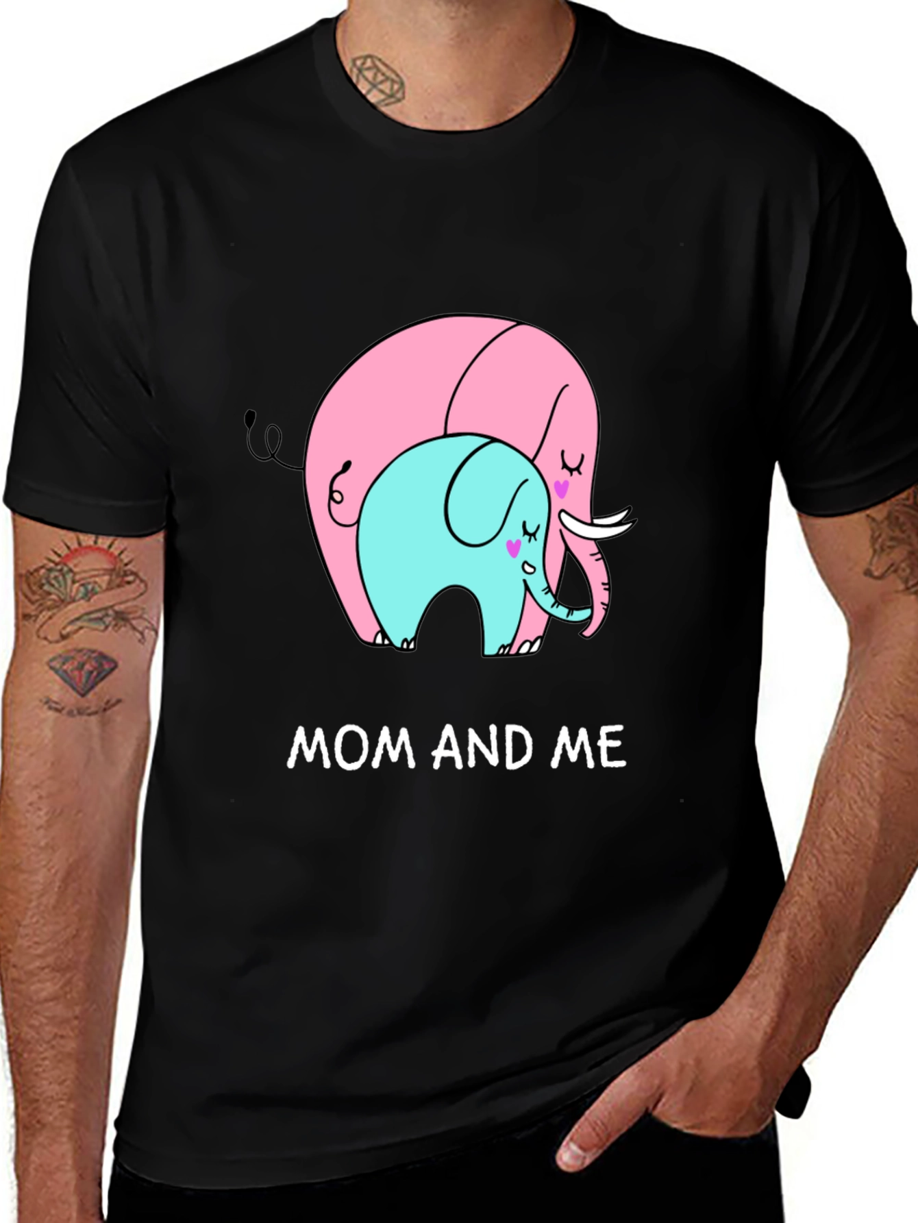 Mom and Me Elephant Graphic Tee - Black