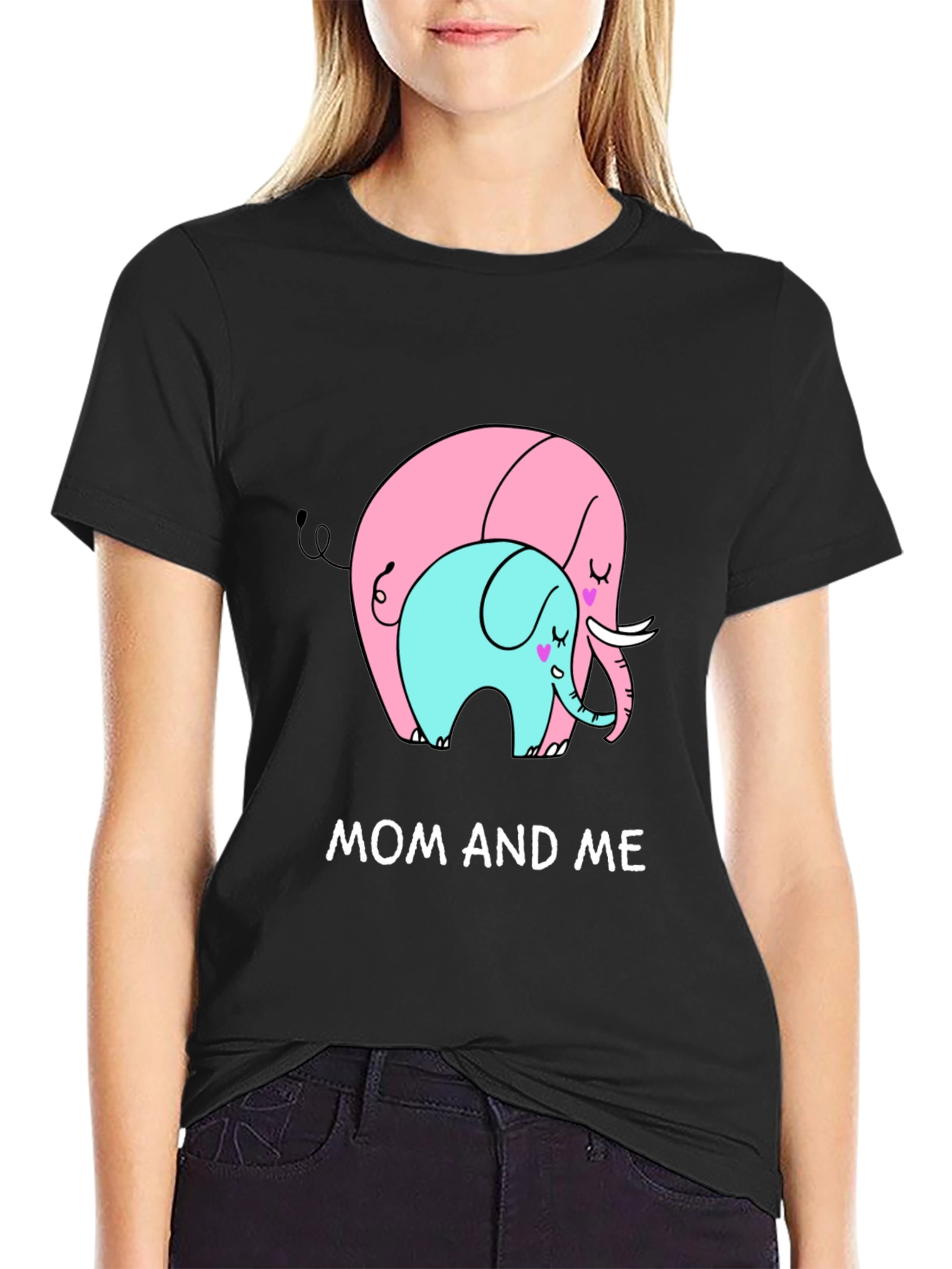 Mom and Me Elephant Graphic Tee - Black
