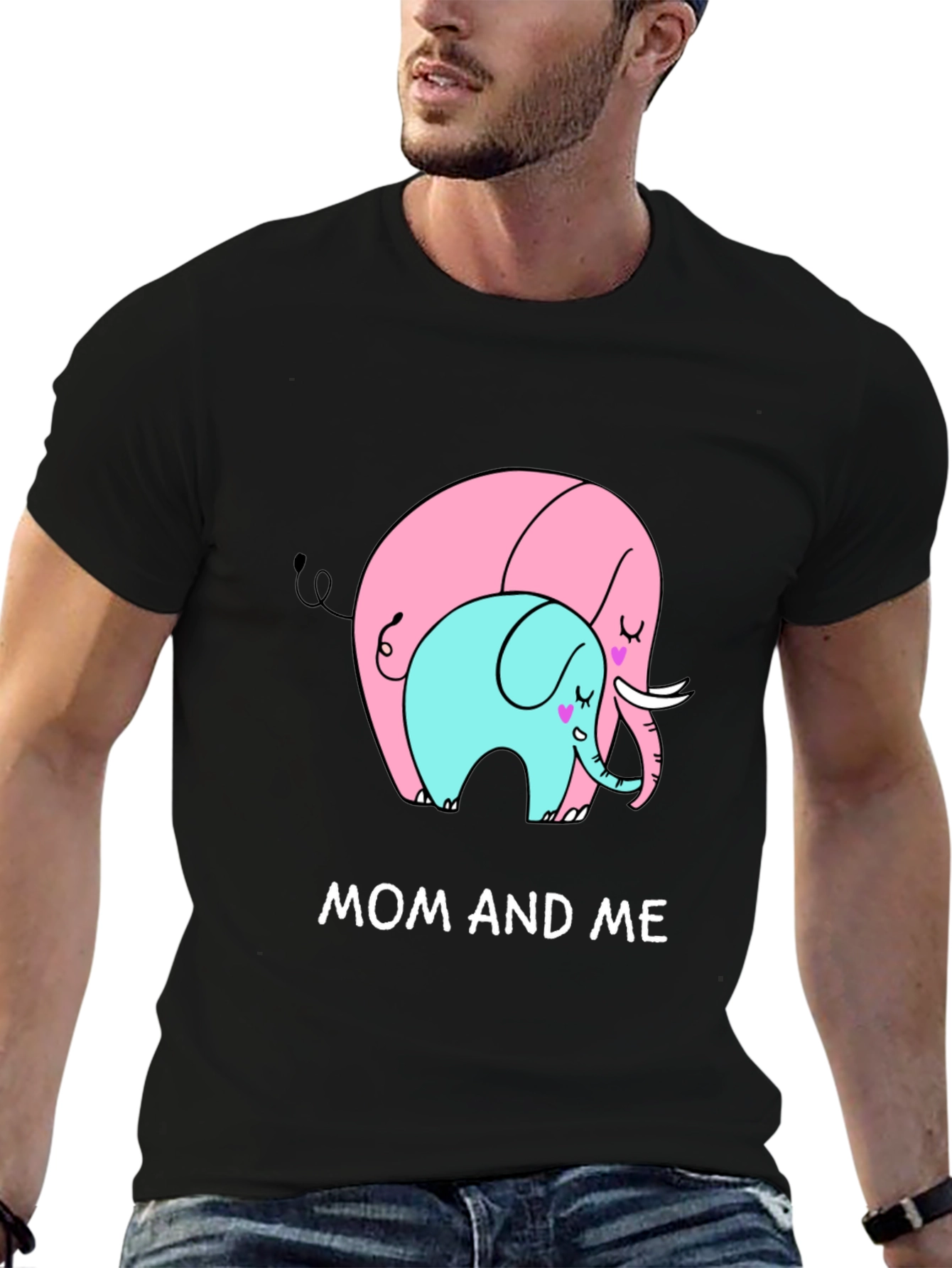 Mom and Me Elephant Graphic Tee - Black
