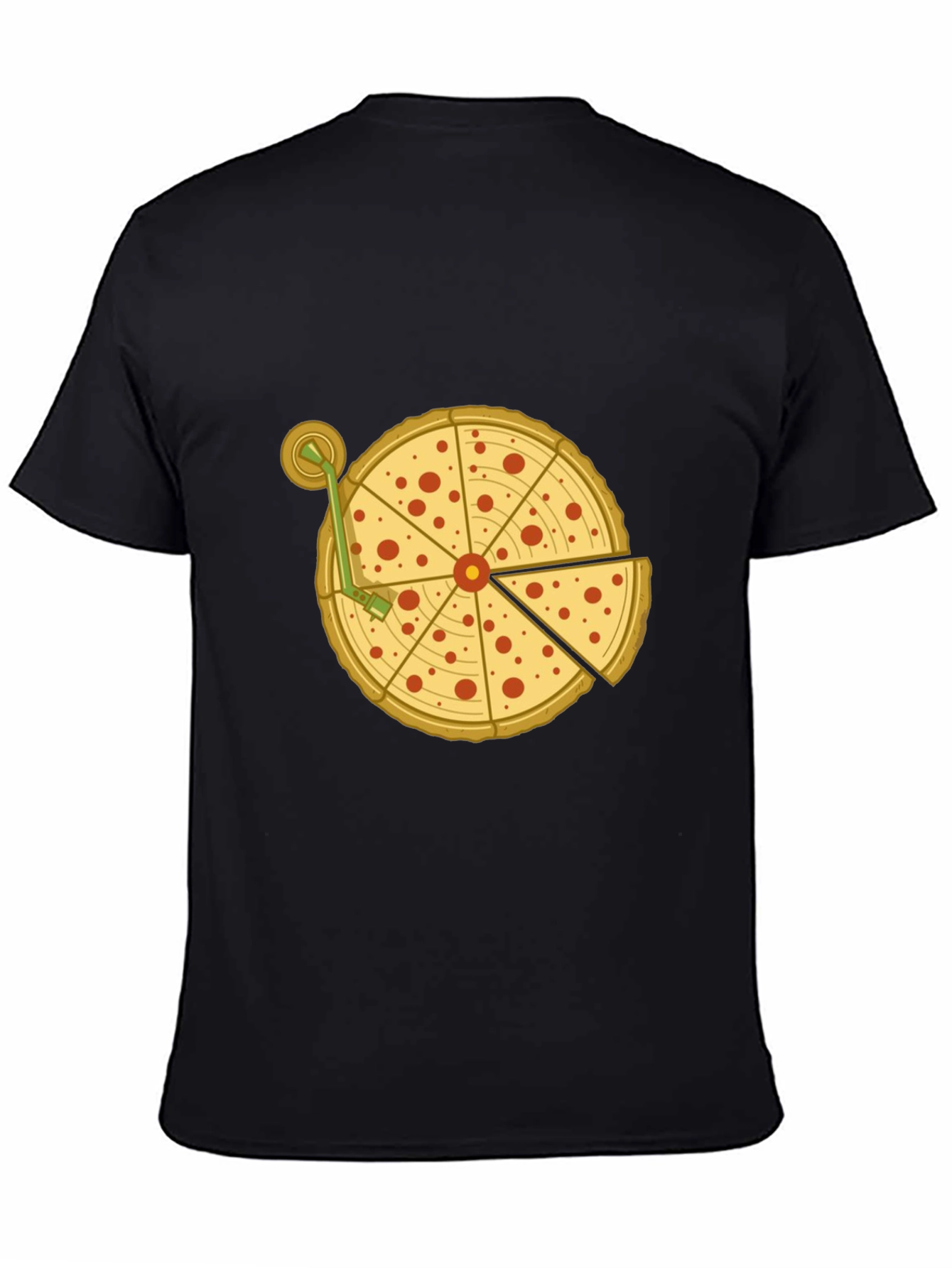 Pizza Turntable Graphic Tee - Black Cotton T-Shirt