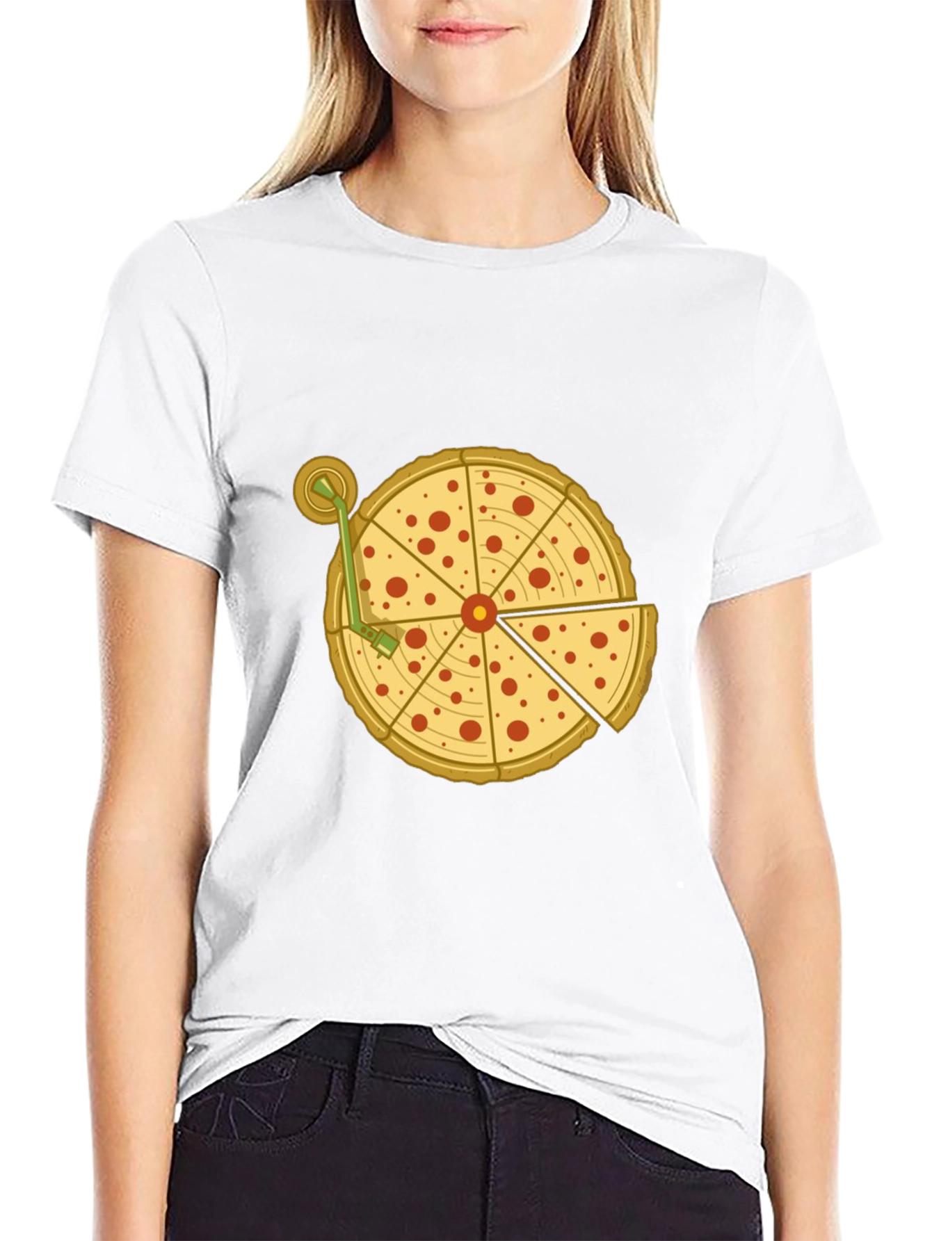 Pizza Turntable Graphic Tee - Black Cotton T-Shirt