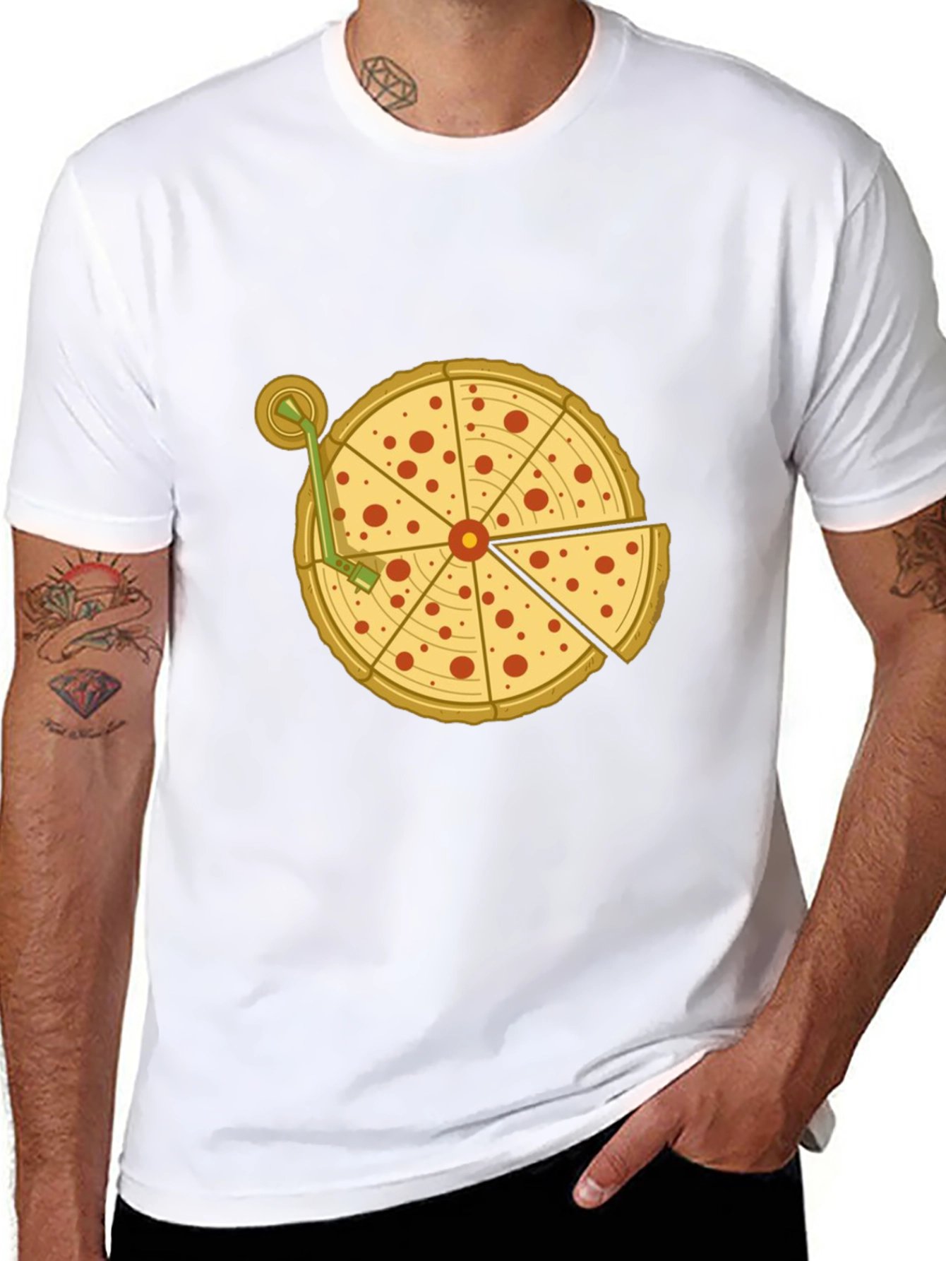 Pizza Turntable Graphic Tee - Black Cotton T-Shirt
