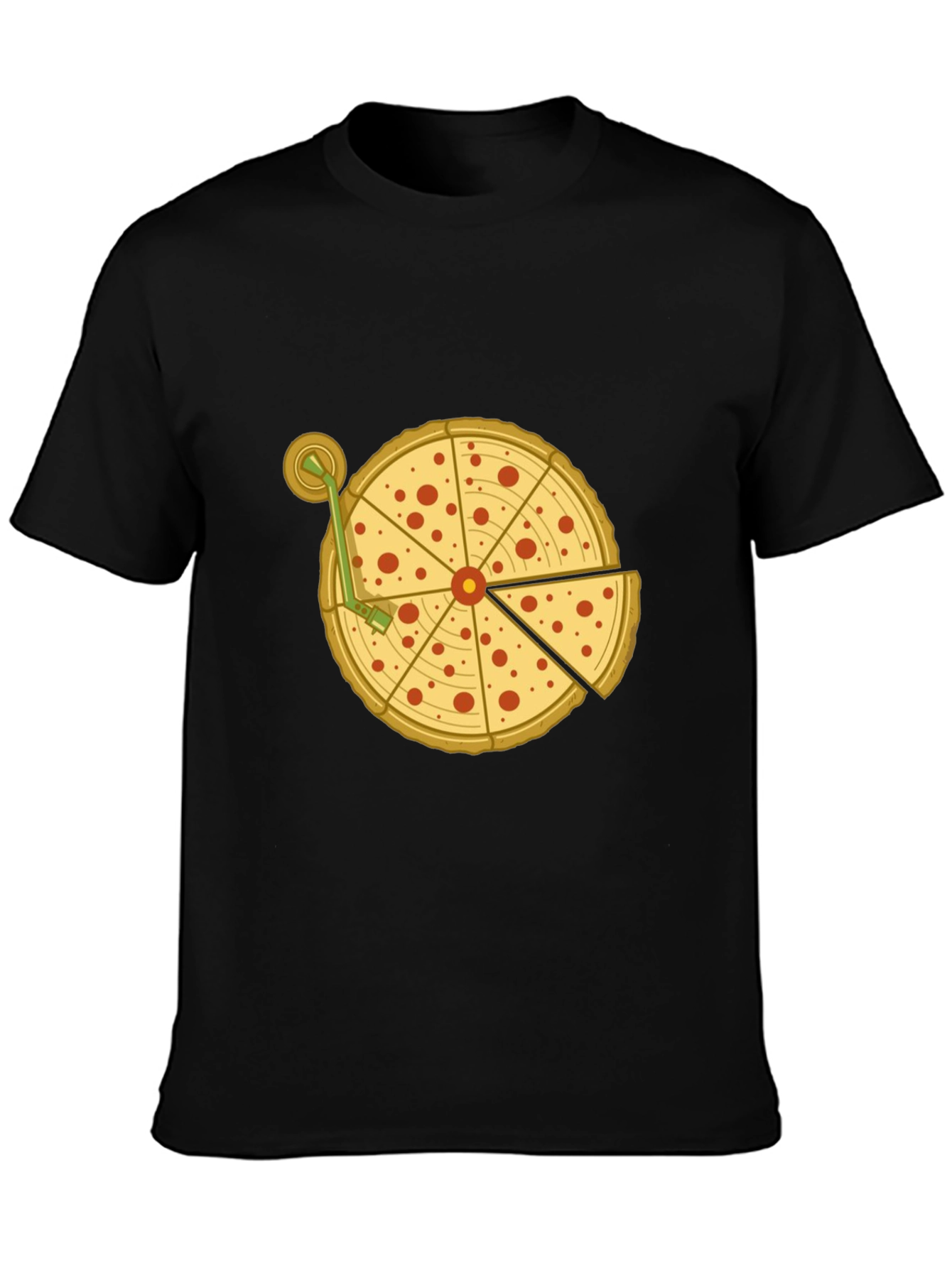 Pizza Turntable Graphic Tee - Black Cotton T-Shirt