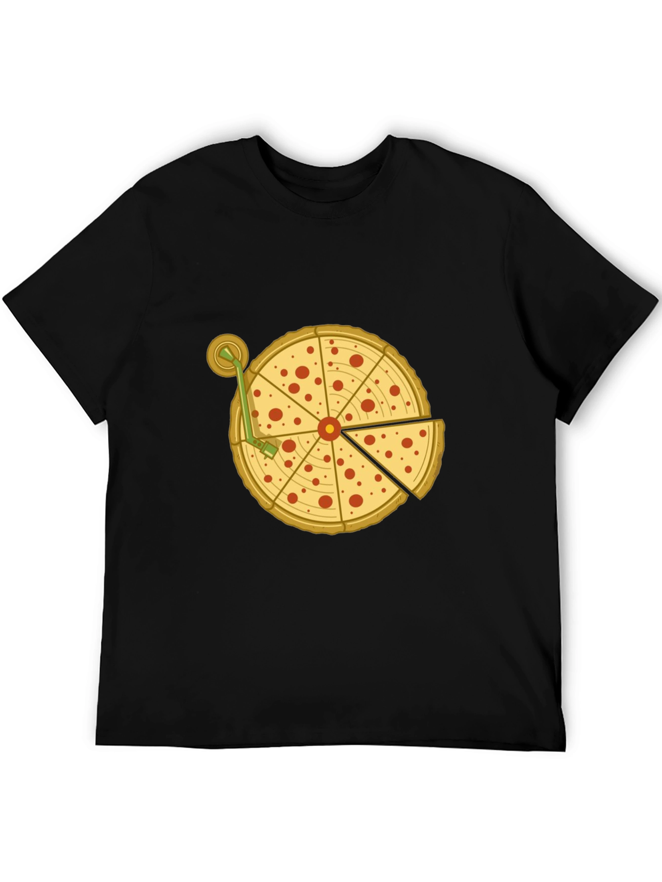 Pizza Turntable Graphic Tee - Black Cotton T-Shirt