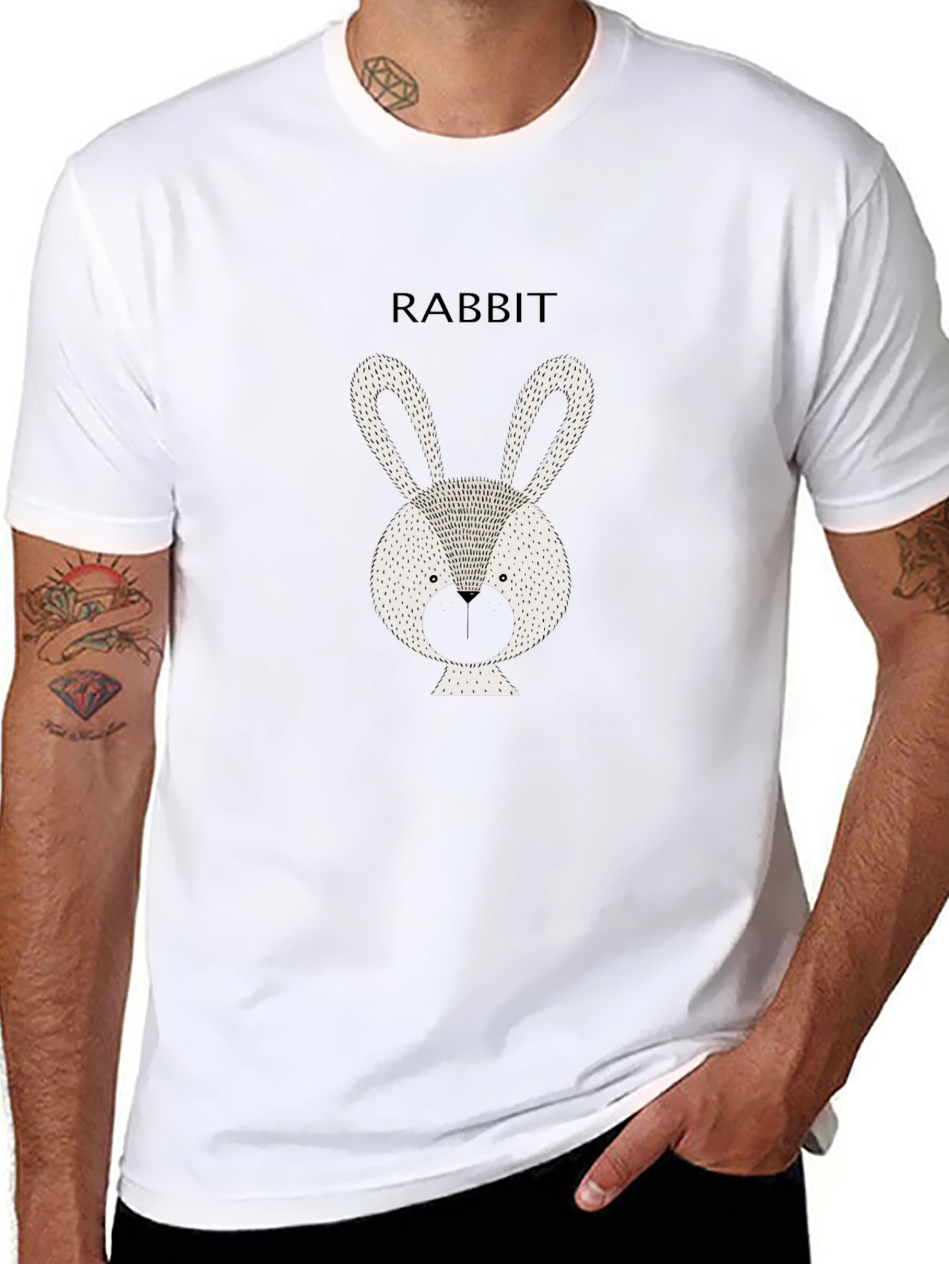 Rabbit Graphic Tee - Stylish Black Cotton T-Shirt