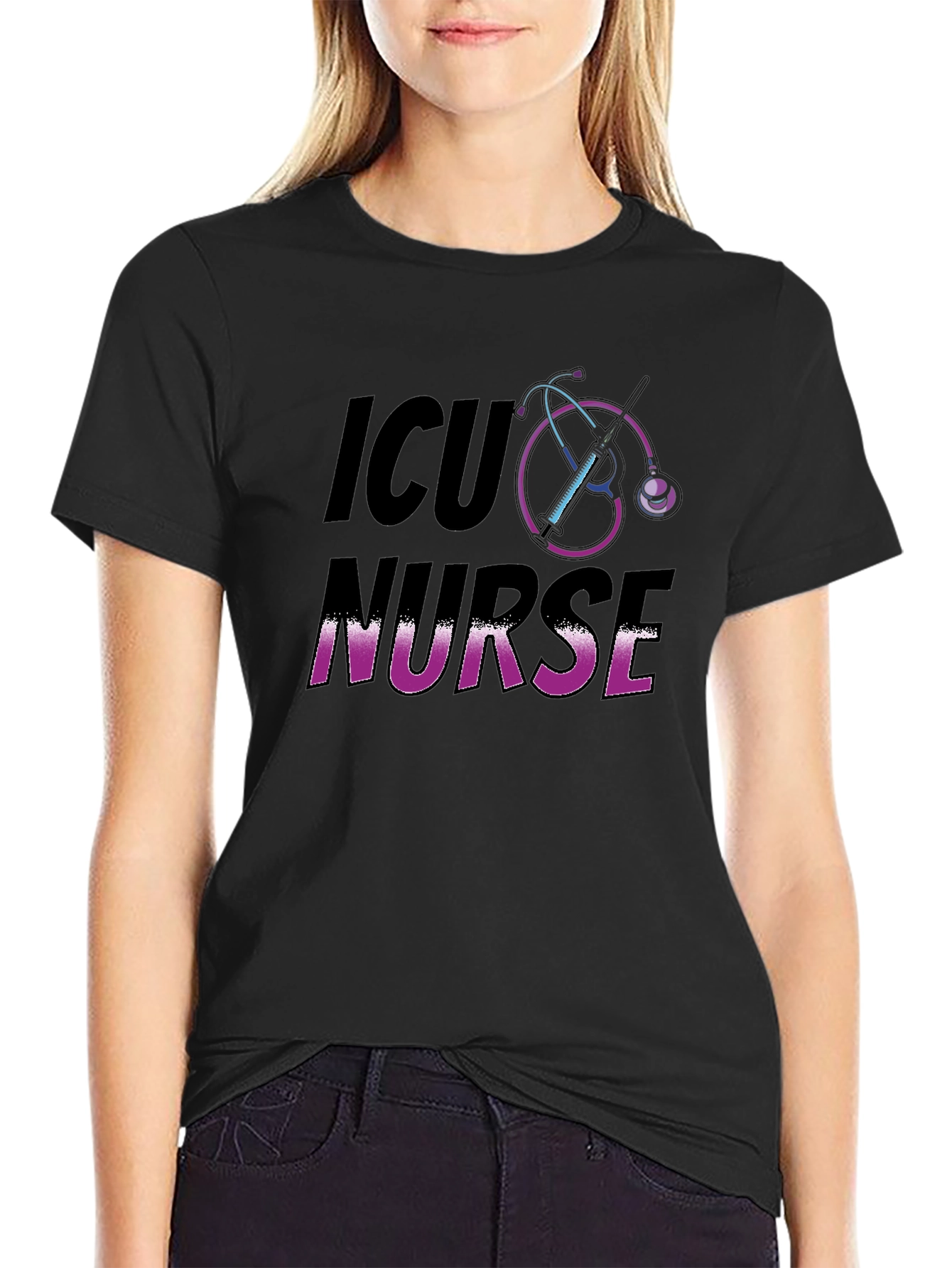 ICU Nurse Black Graphic T-Shirt