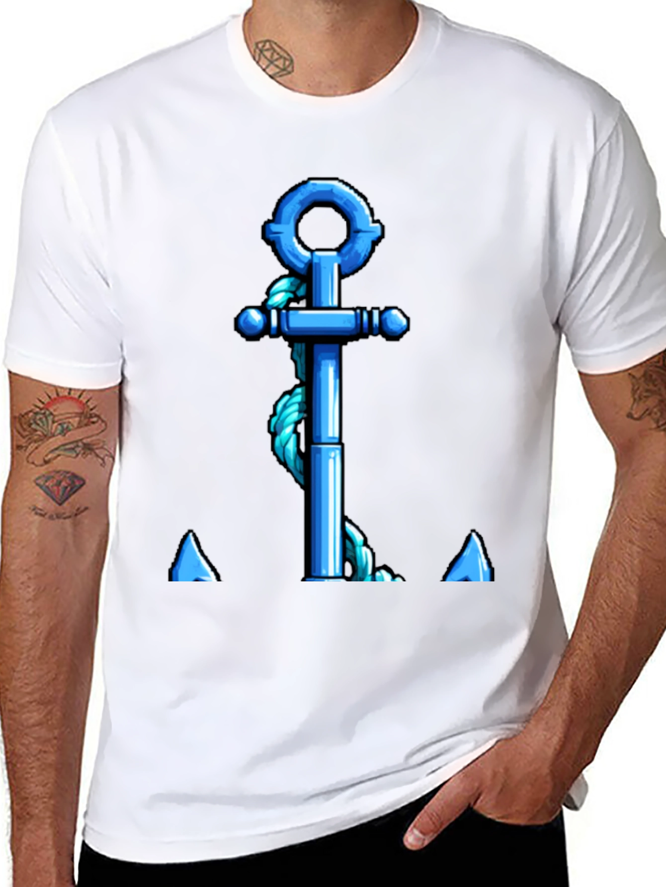 Nautical Anchor Graphic T-Shirt - Blue Rope Design